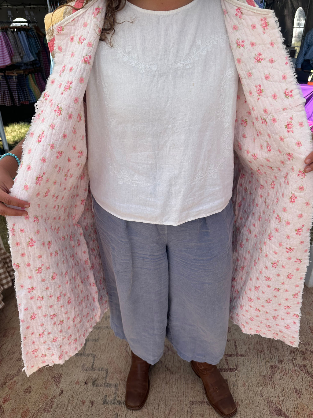 Reversible Pink Floral Duster Vest