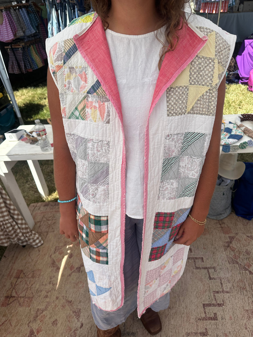 Pink Nine Patch Duster Vest