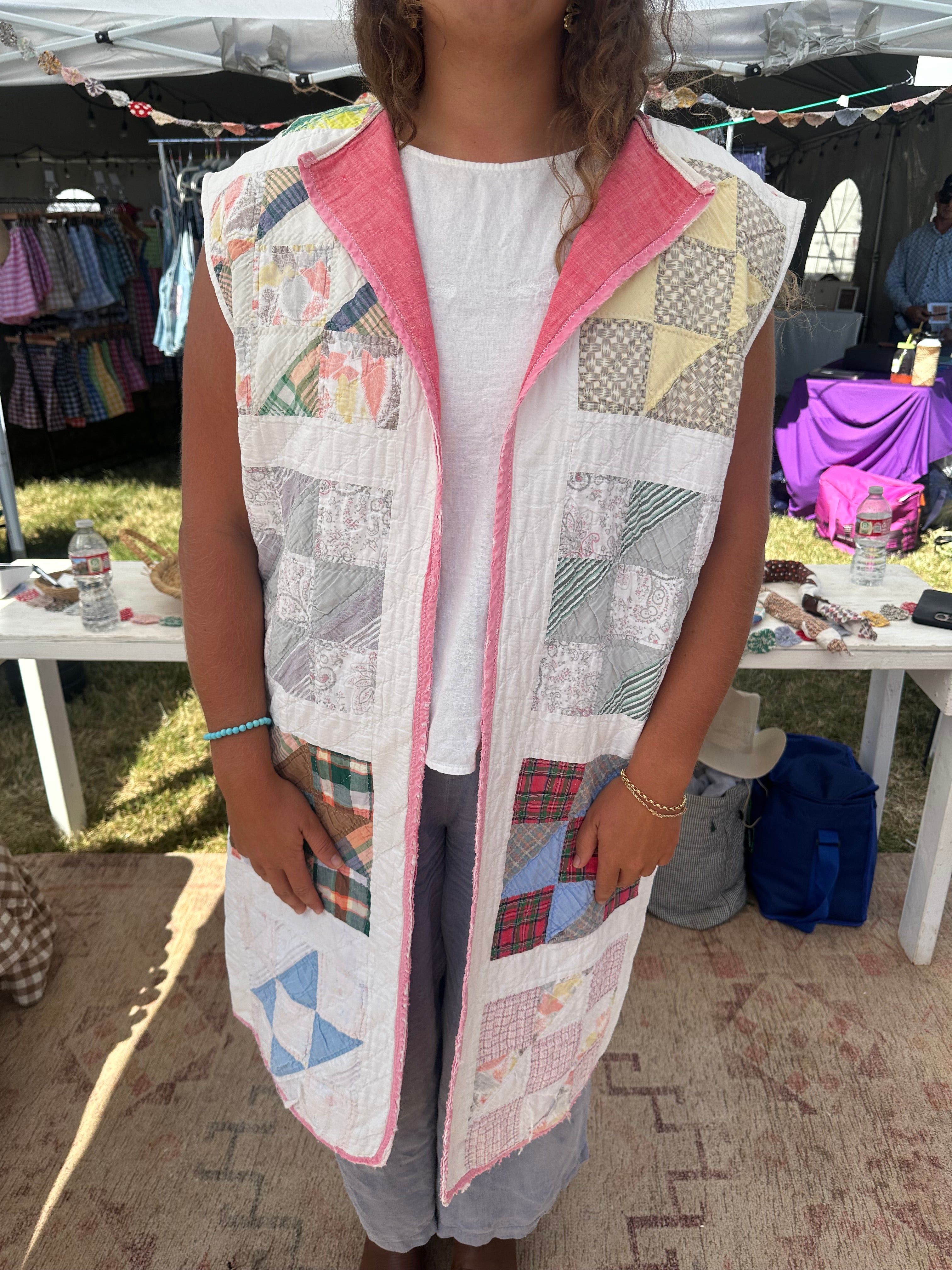 Pink Nine Patch Duster Vest