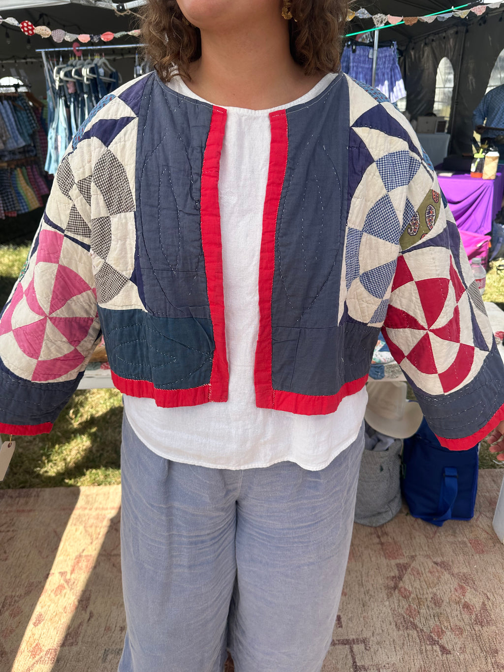 Red, White, & Blue Pinwheel Cropped Quilt Jacket