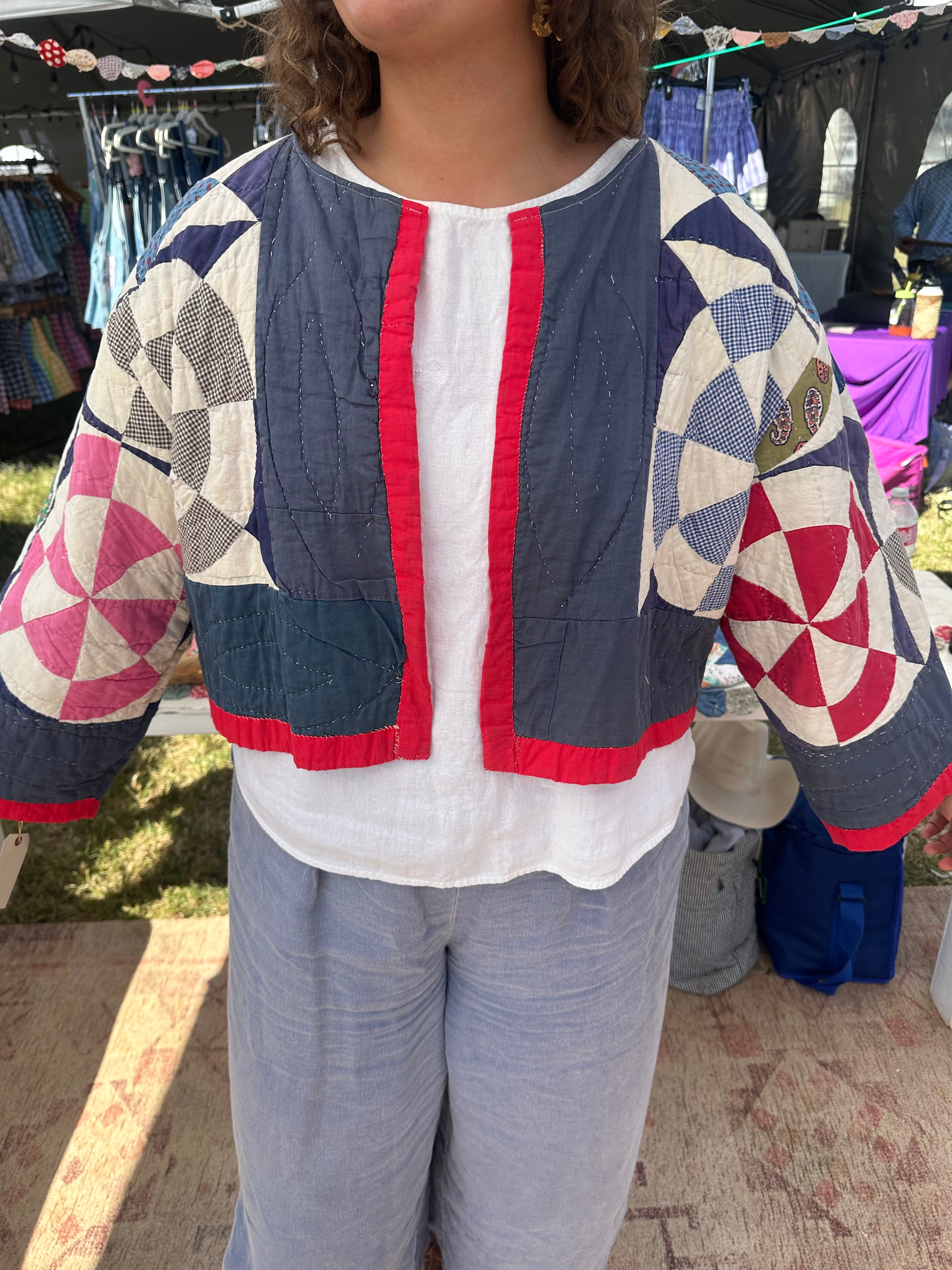 Red, White, & Blue Pinwheel Cropped Quilt Jacket
