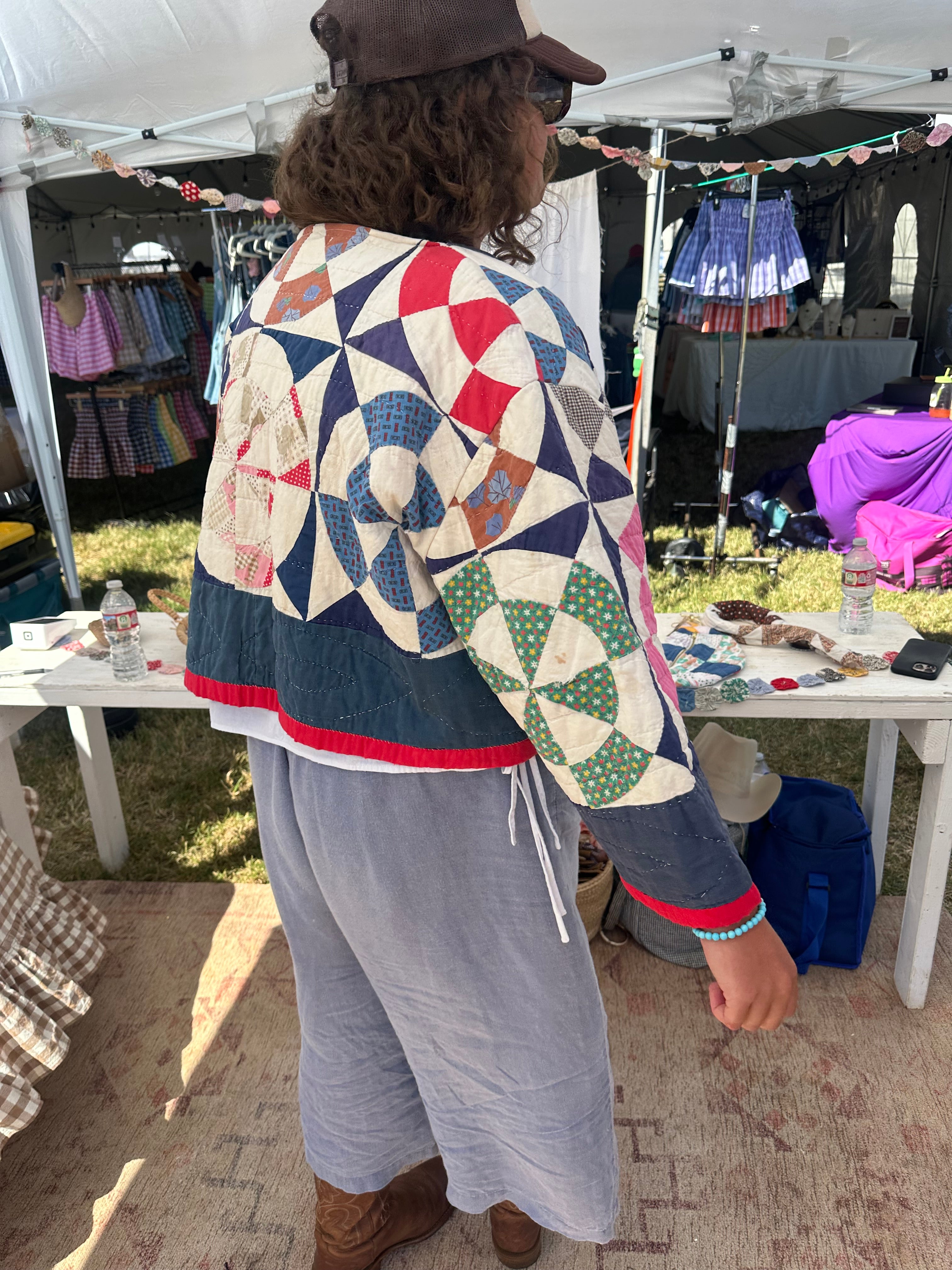 Red, White, & Blue Pinwheel Cropped Quilt Jacket