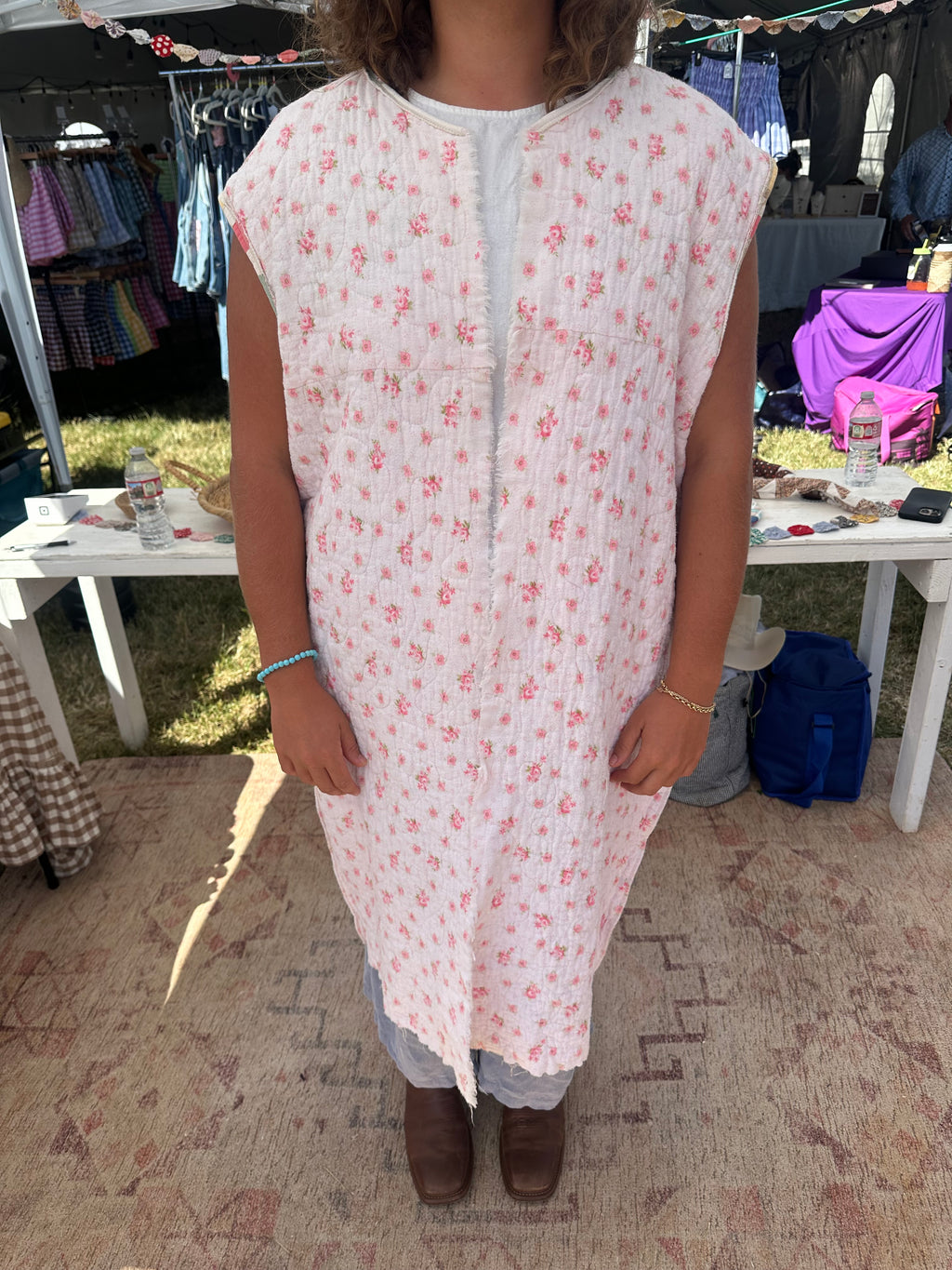 Reversible Pink Floral Duster Vest