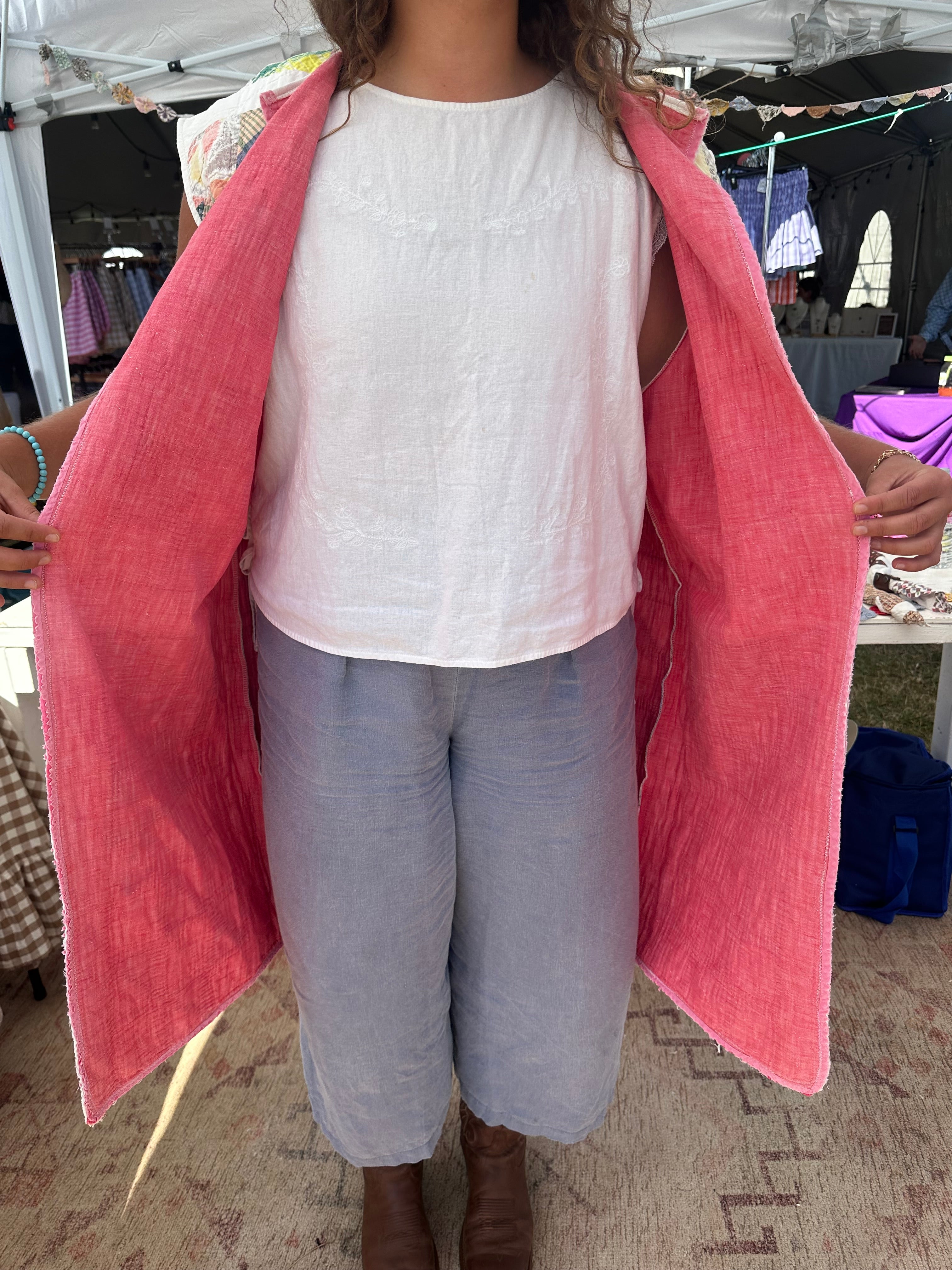 Pink Nine Patch Duster Vest