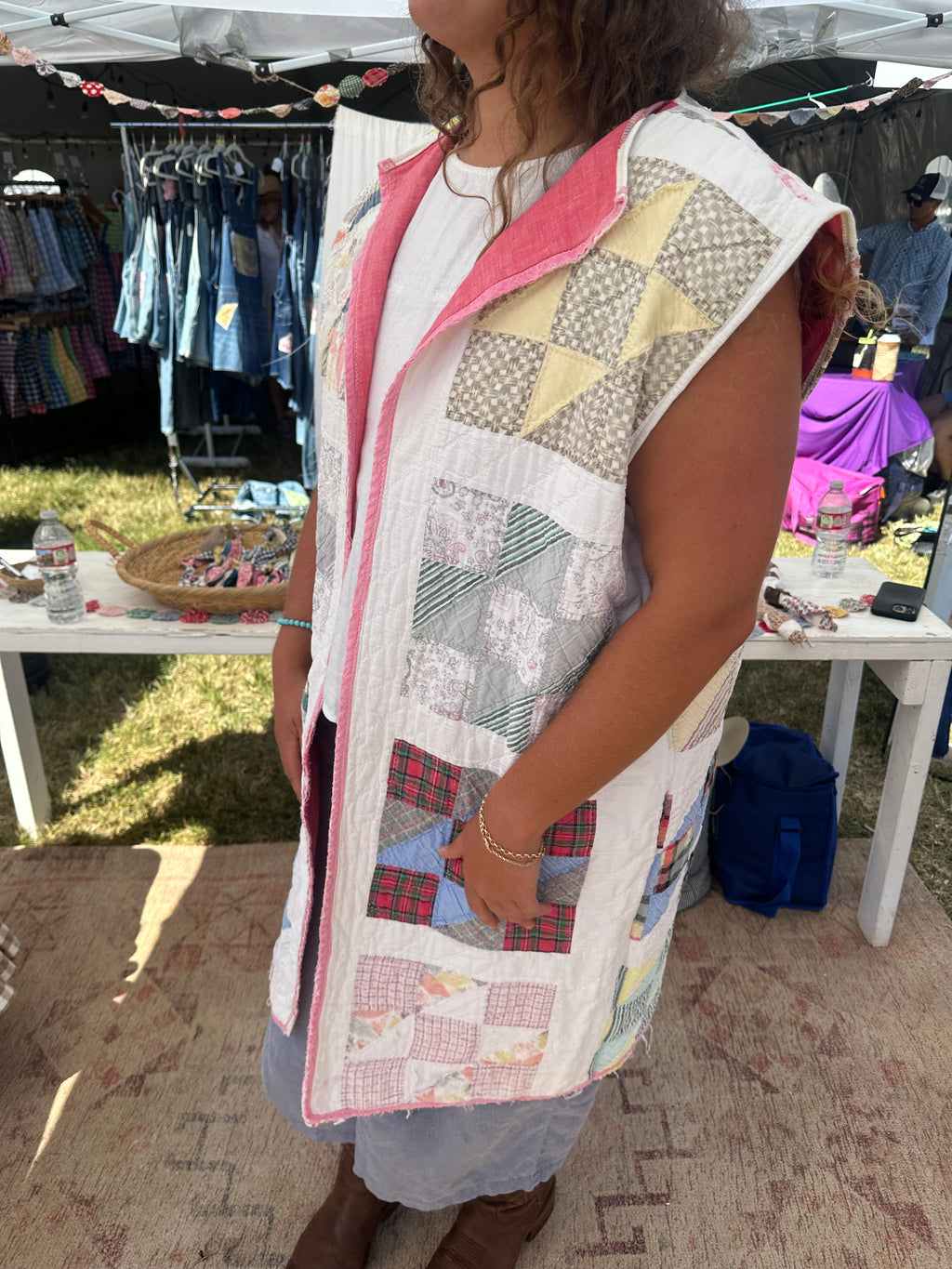 Pink Nine Patch Duster Vest