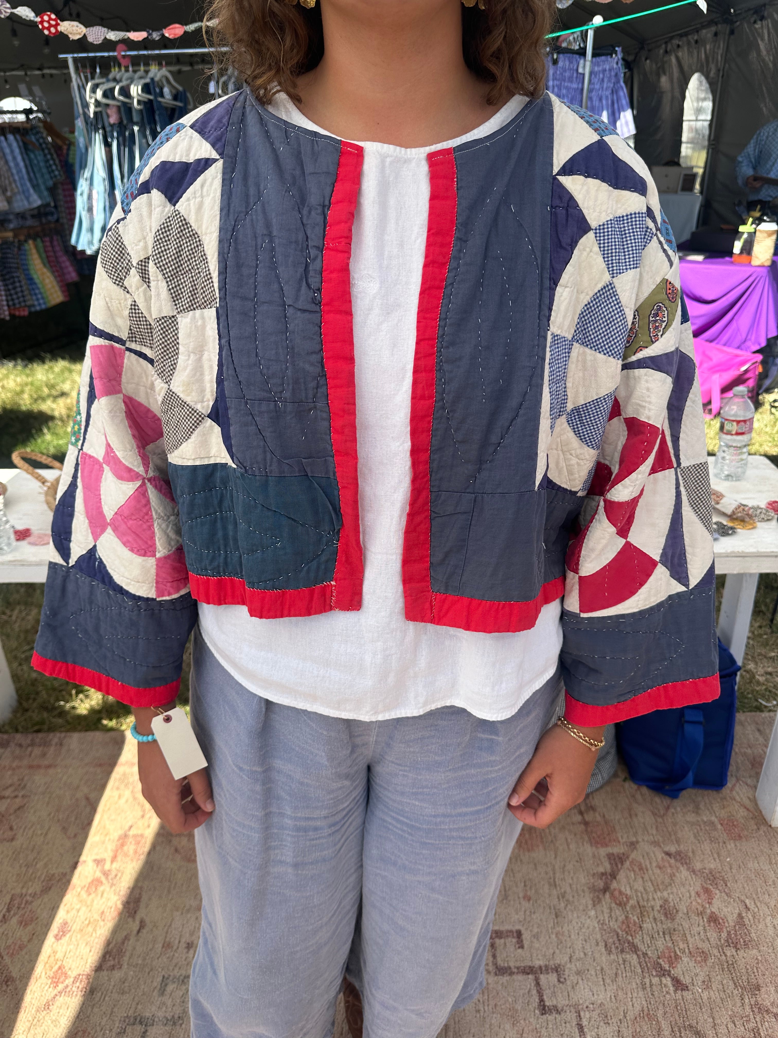 Red, White, & Blue Pinwheel Cropped Quilt Jacket