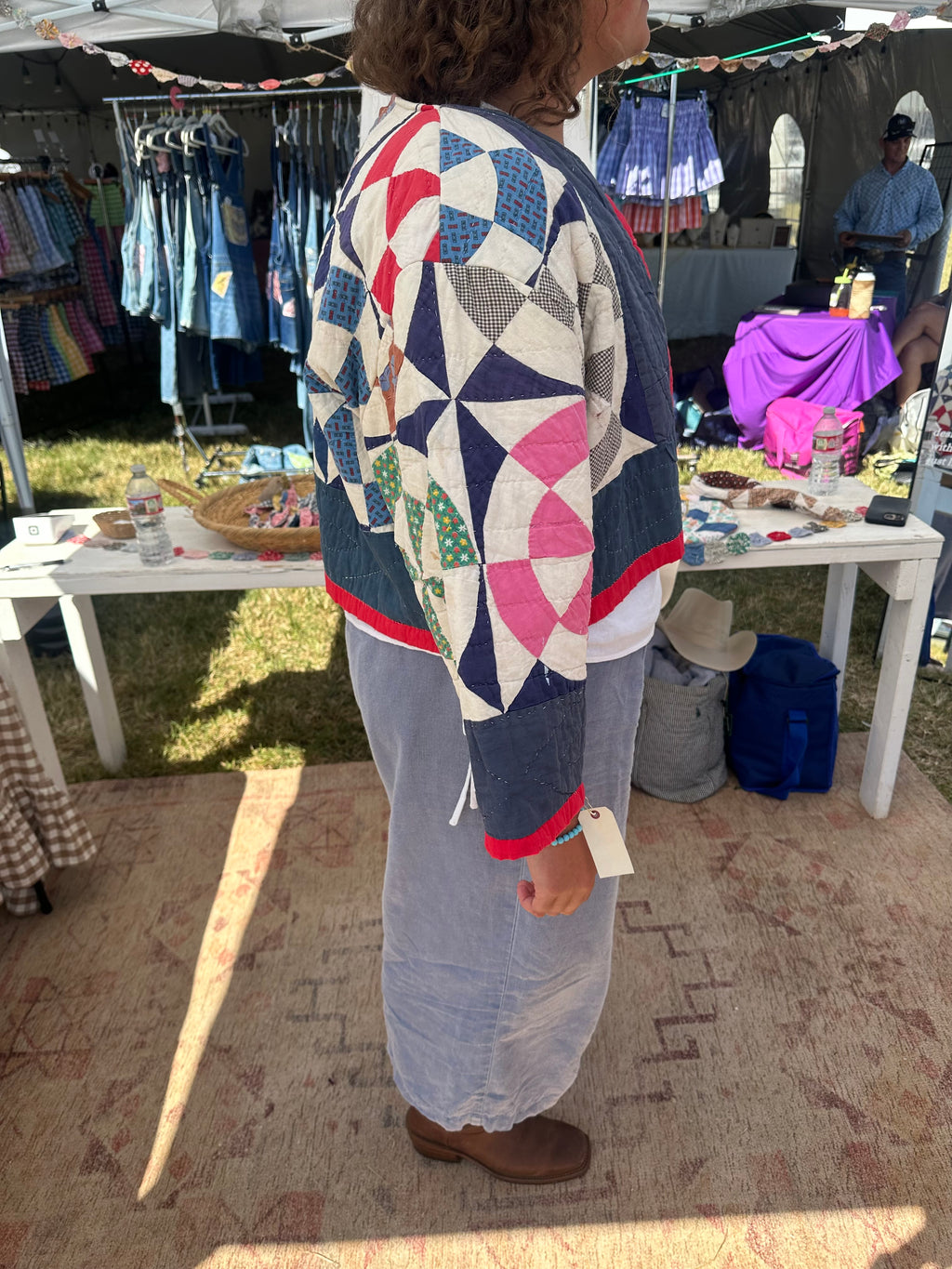 Red, White, & Blue Pinwheel Cropped Quilt Jacket
