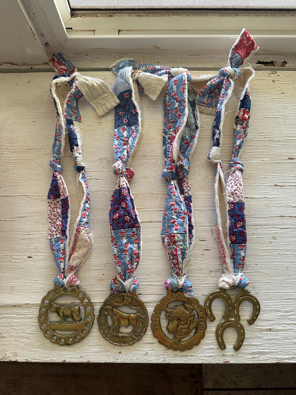Vintage Horse Brass + Quilt Necklace (01)