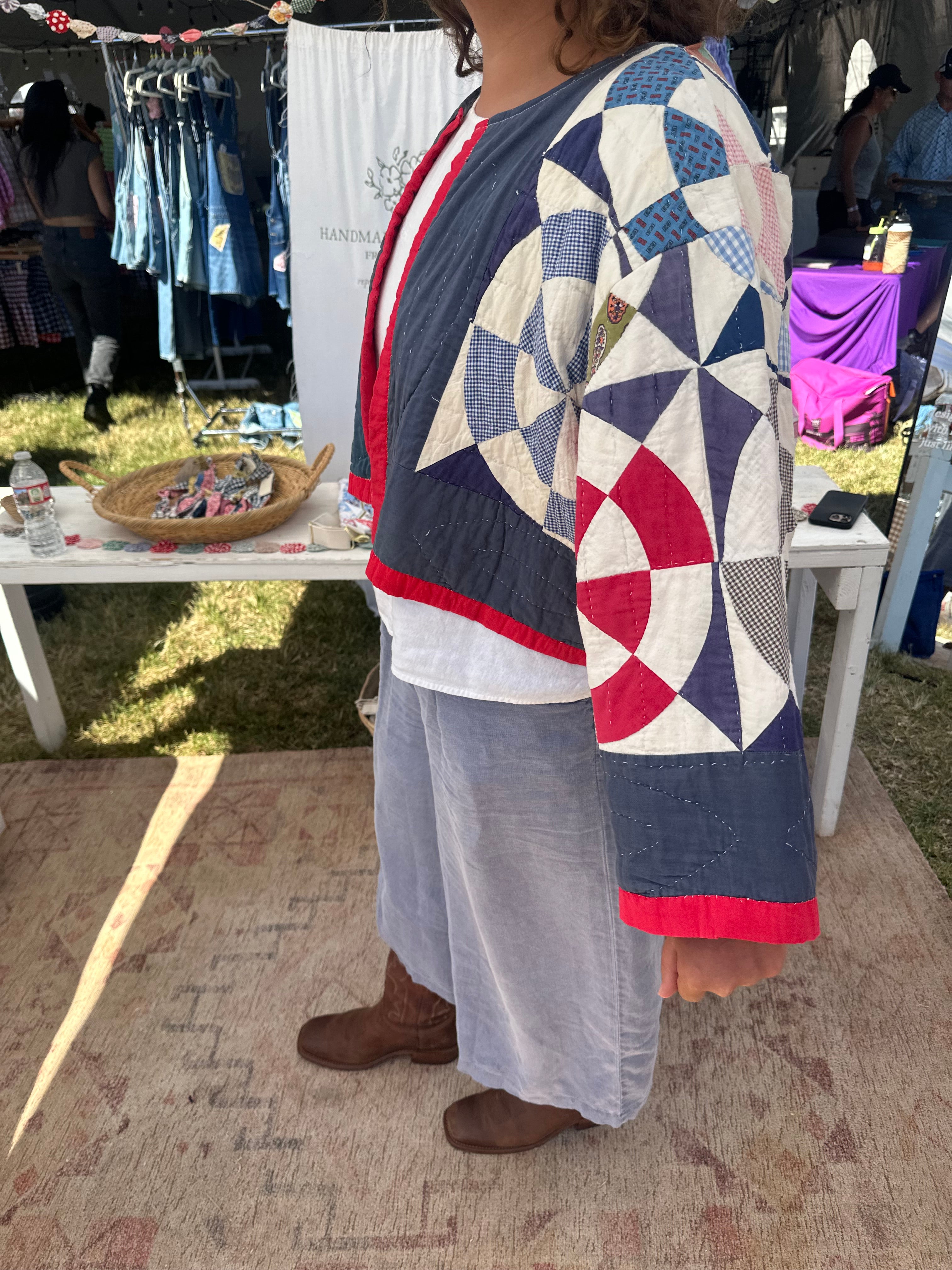 Red, White, & Blue Pinwheel Cropped Quilt Jacket