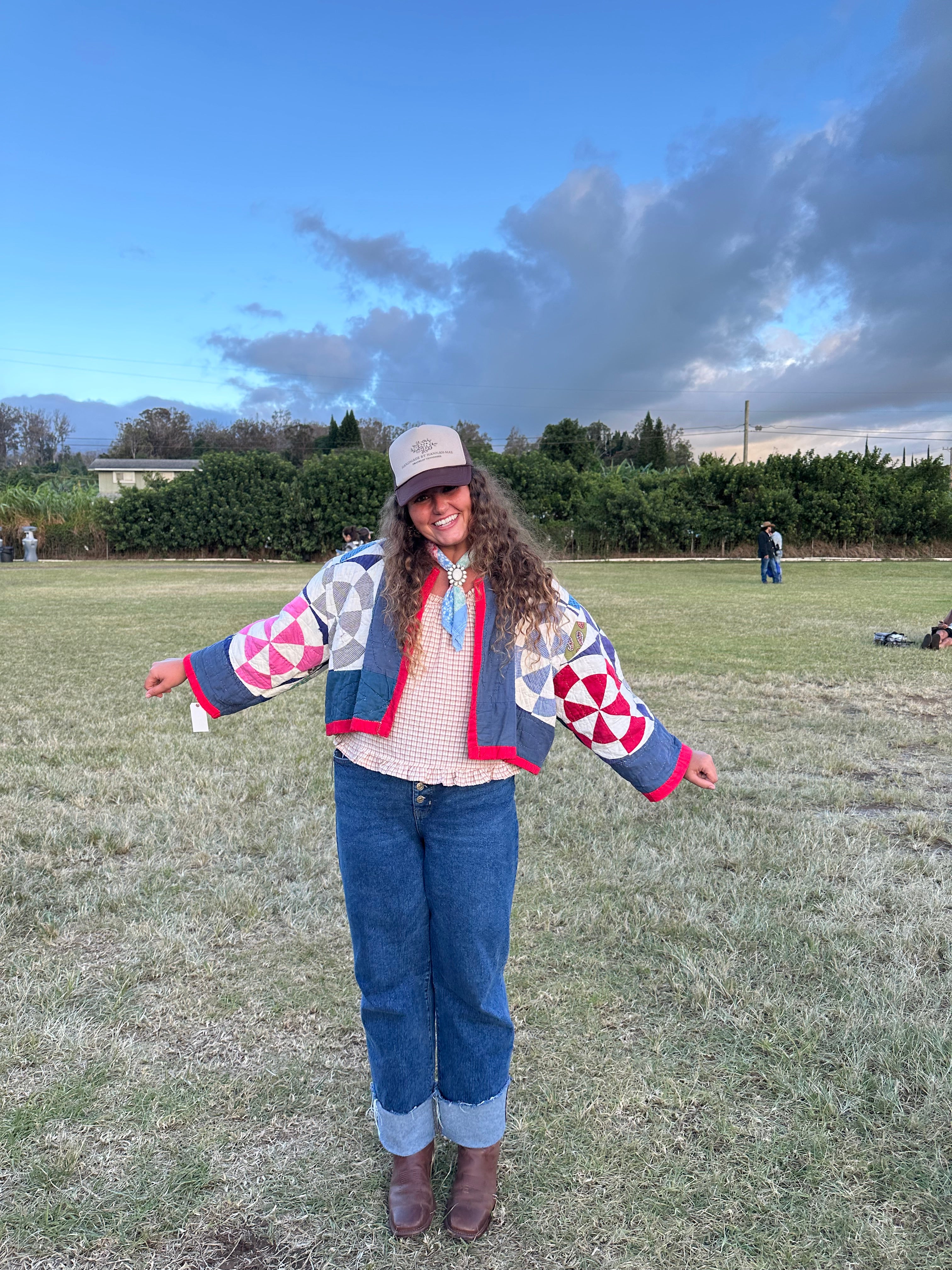 Red, White, & Blue Pinwheel Cropped Quilt Jacket