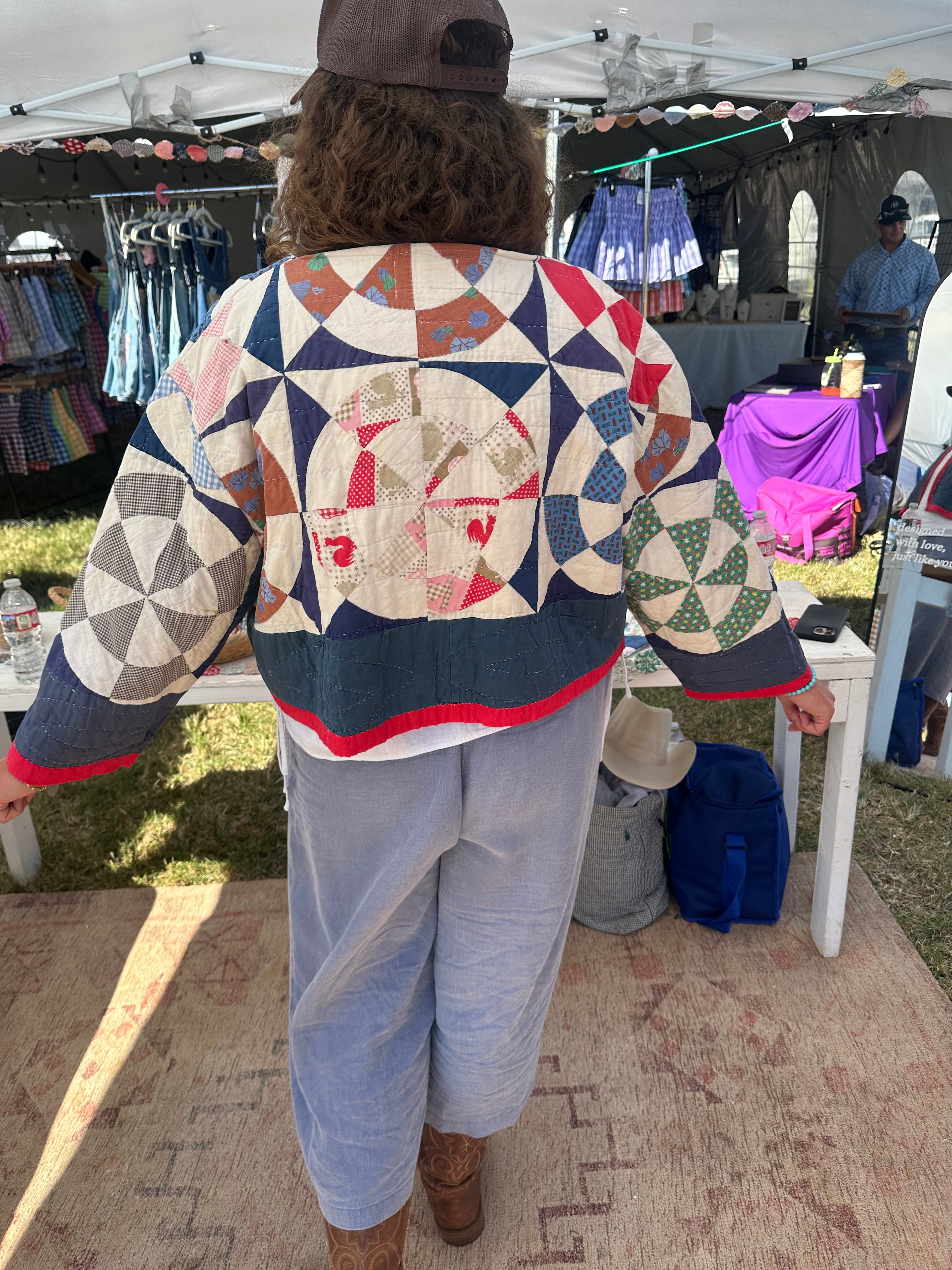 Red, White, & Blue Pinwheel Cropped Quilt Jacket