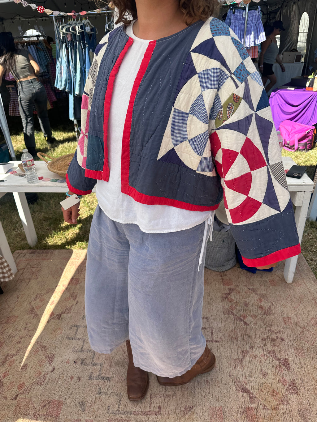 Red, White, & Blue Pinwheel Cropped Quilt Jacket