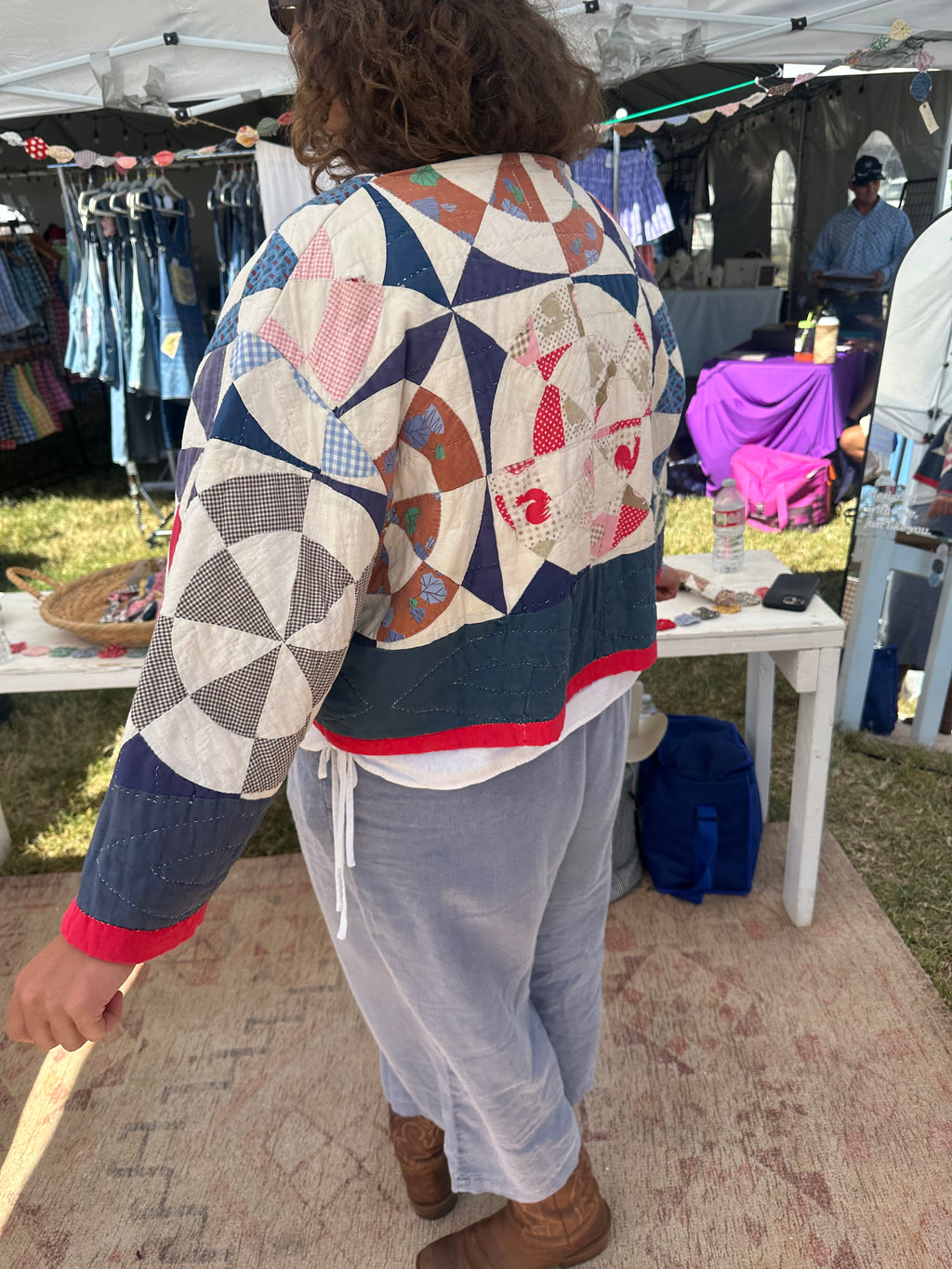 Red, White, & Blue Pinwheel Cropped Quilt Jacket
