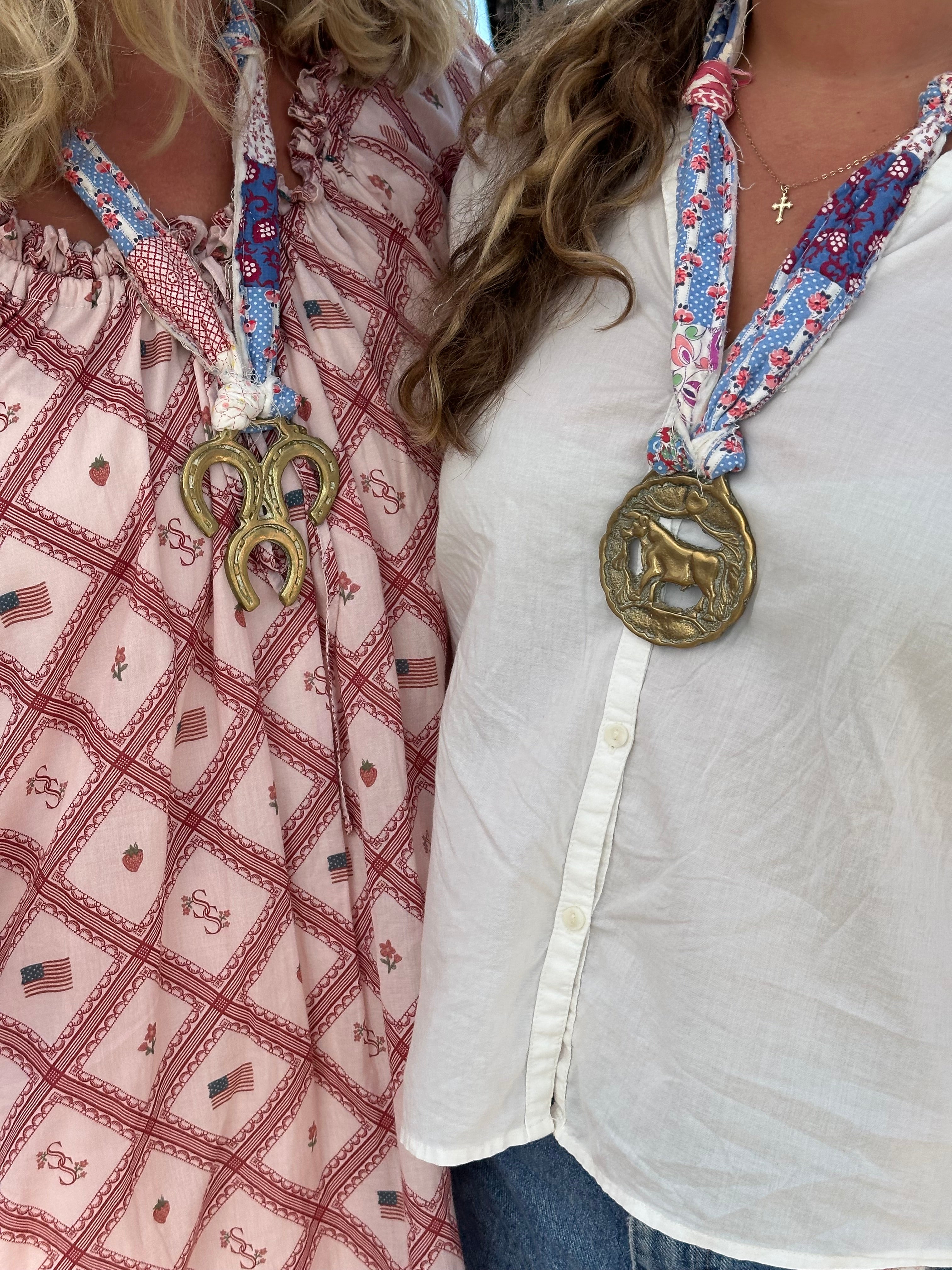 Vintage Horse Brass + Quilt Necklace (01)