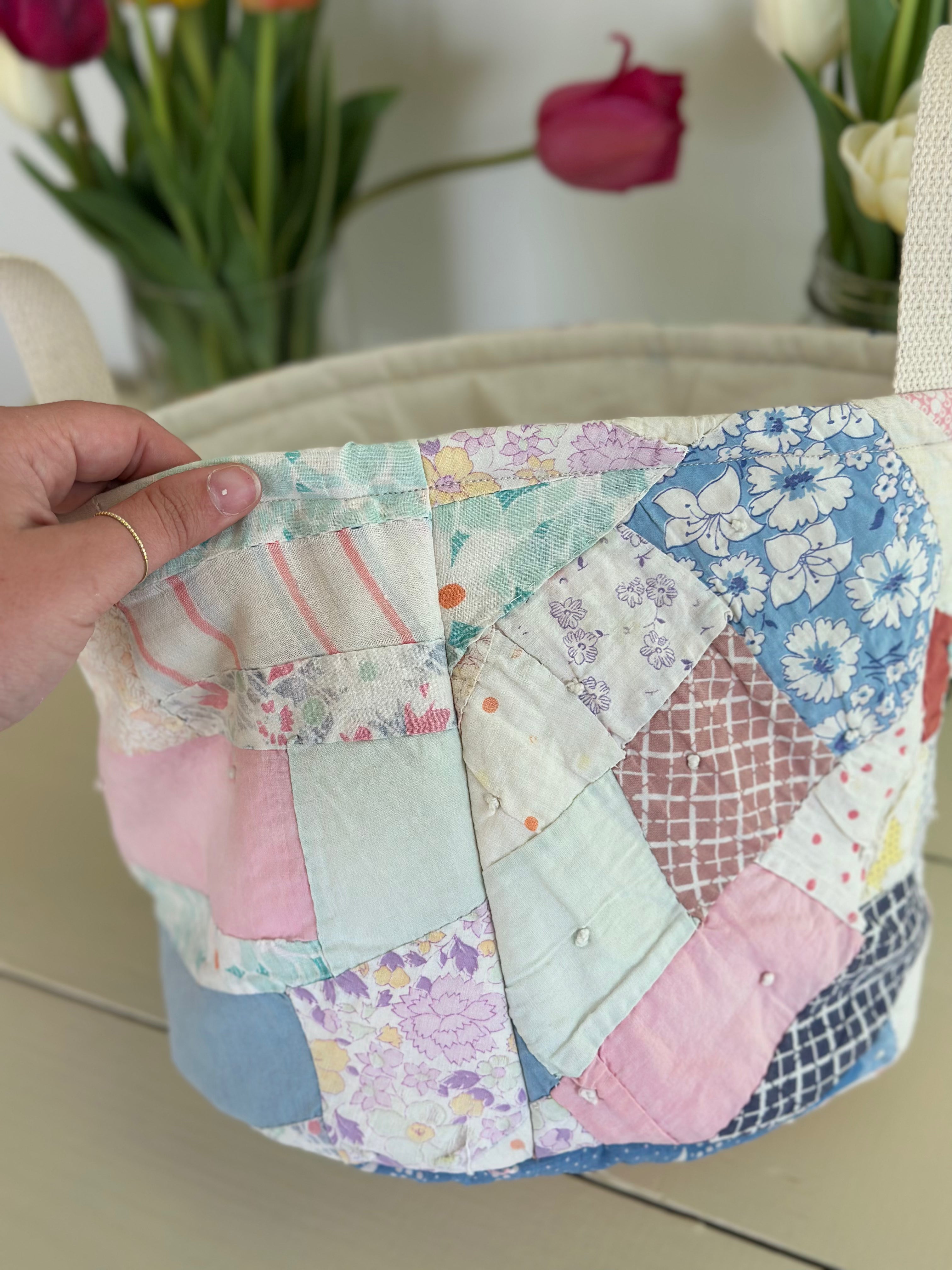 Floral Scrap Quilt Easter Basket (03)