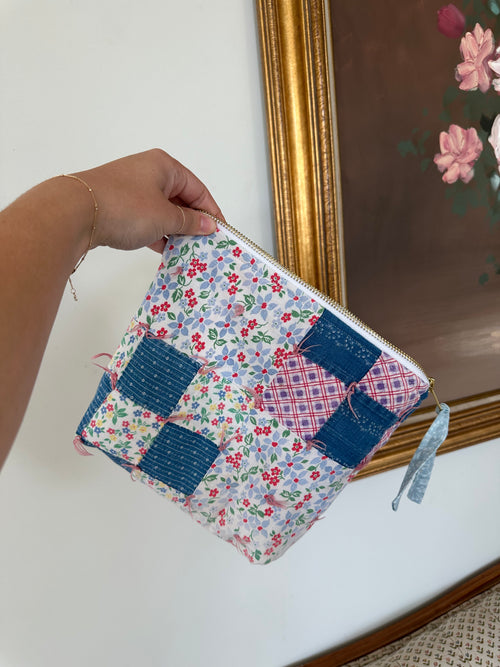 Blue Floral Nine Square Pouch