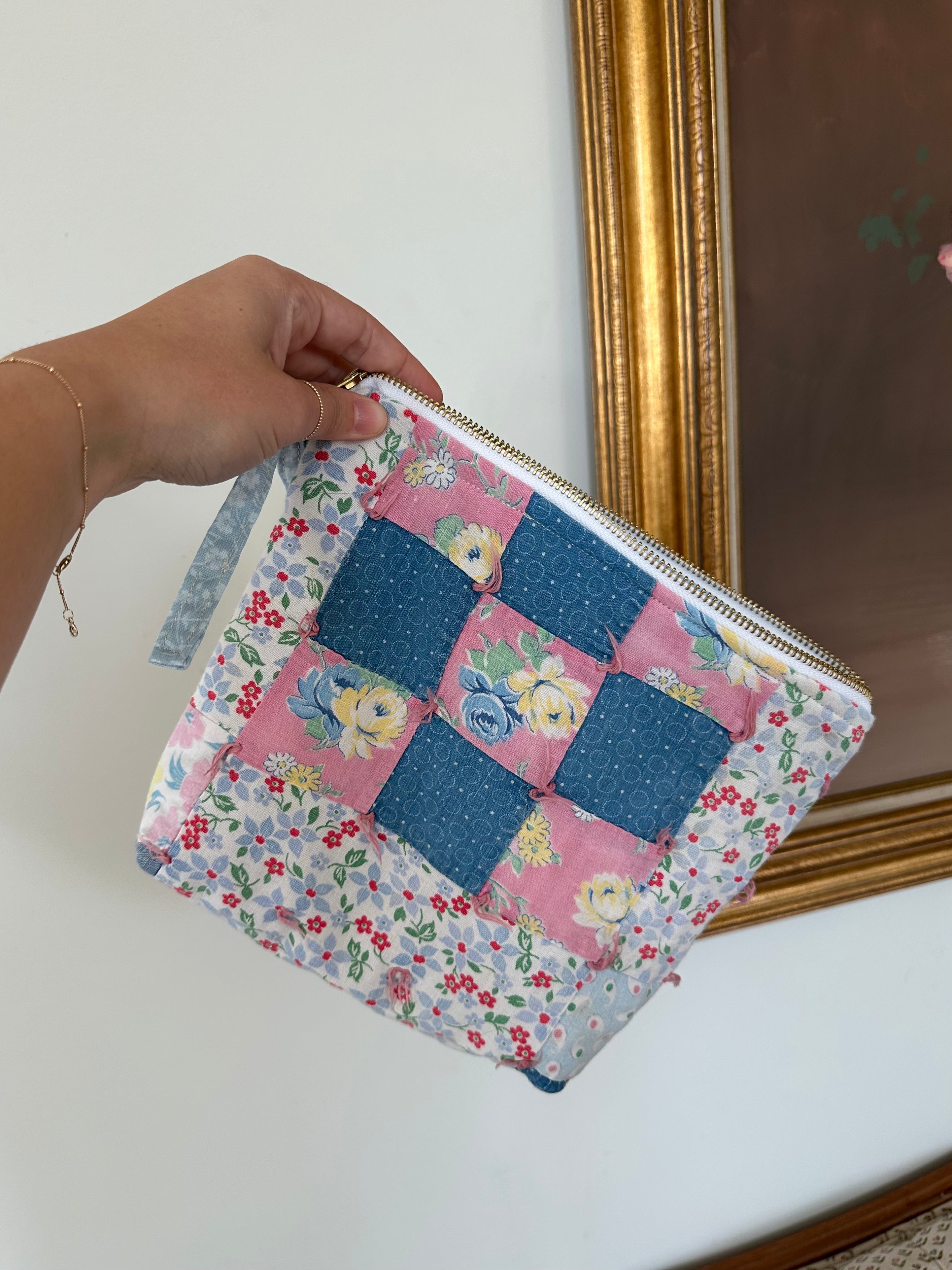 Blue Floral Nine Square Pouch