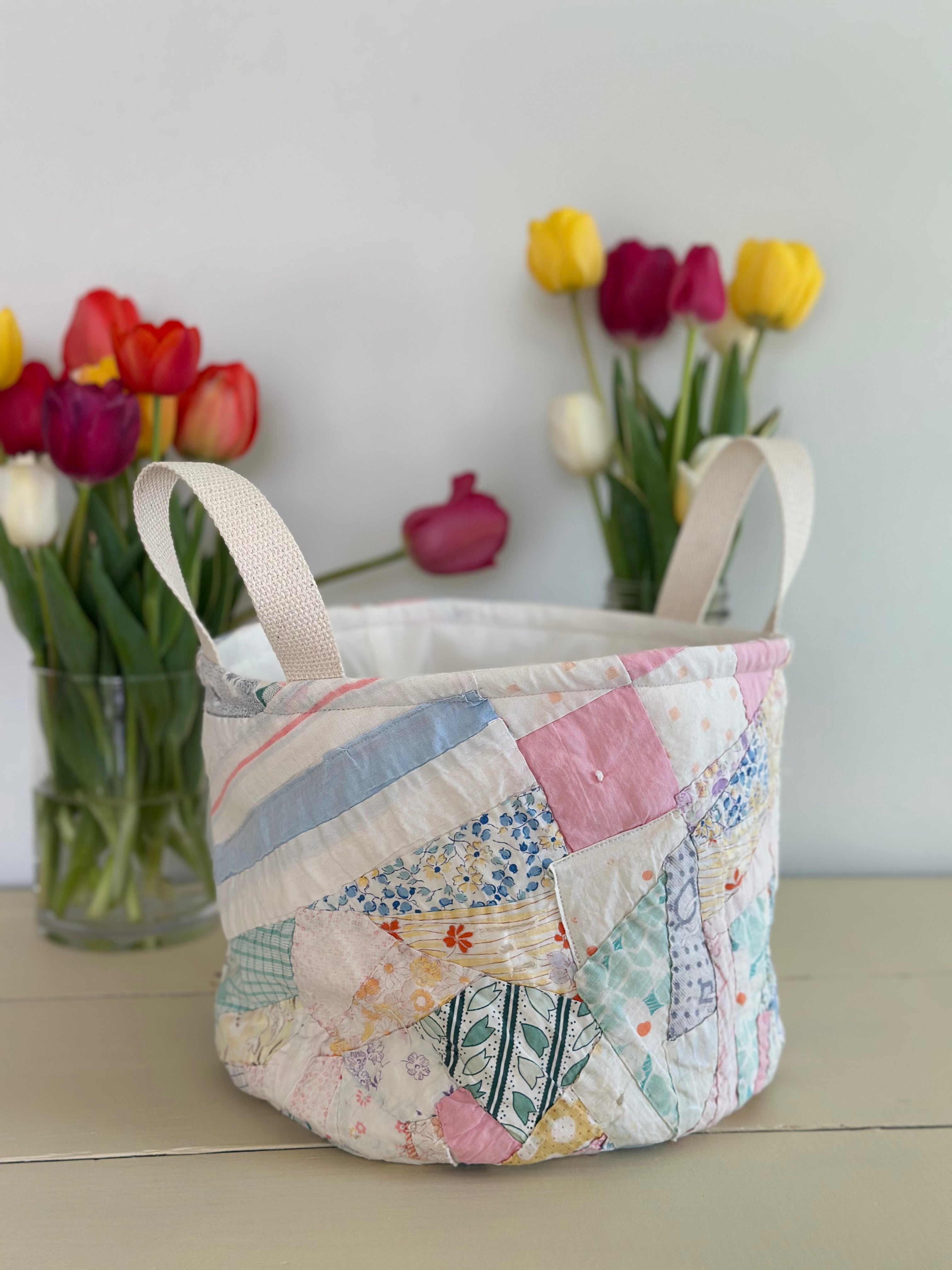 Floral Scrap Quilt Easter Basket (04)
