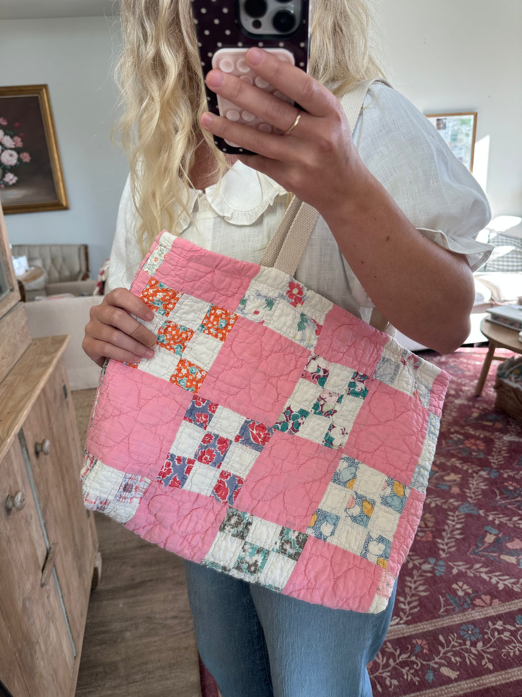 Pink Nine Square Tote