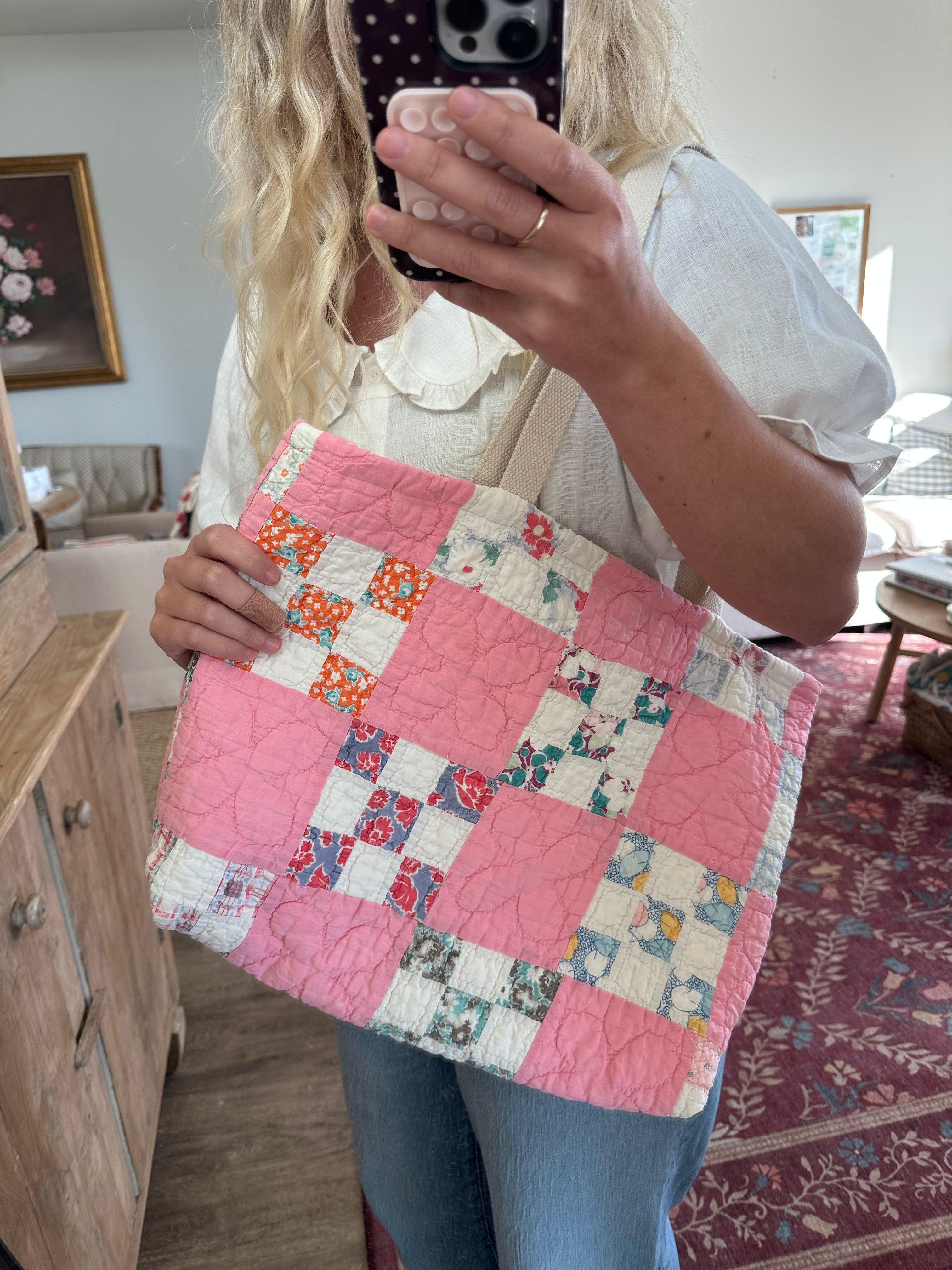 Pink Nine Square Tote