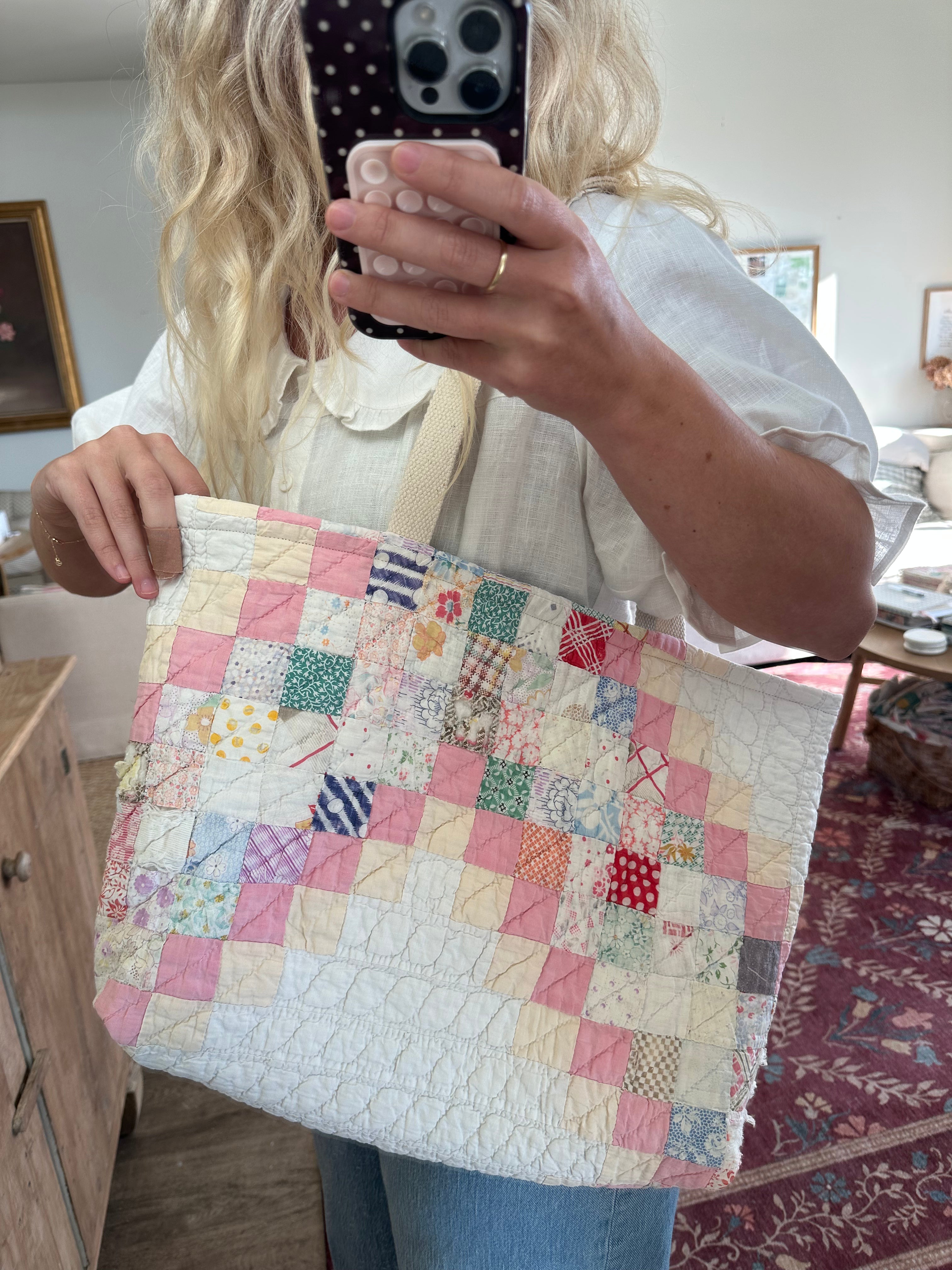 Pink & Peach Irish Chain Tote
