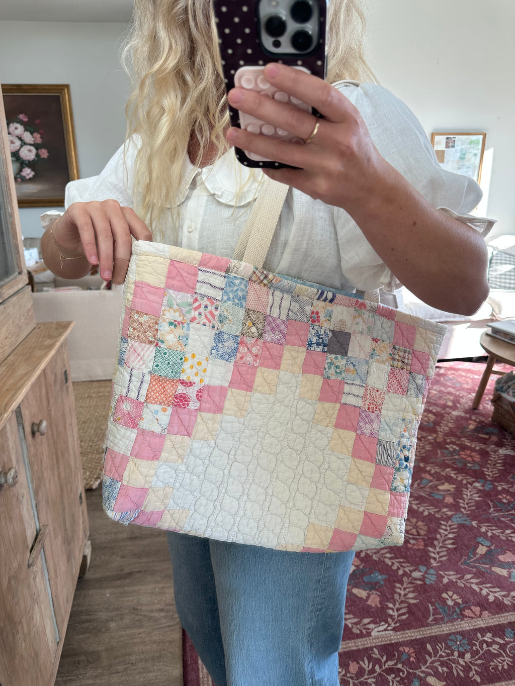 Pink & Peach Irish Chain Tote