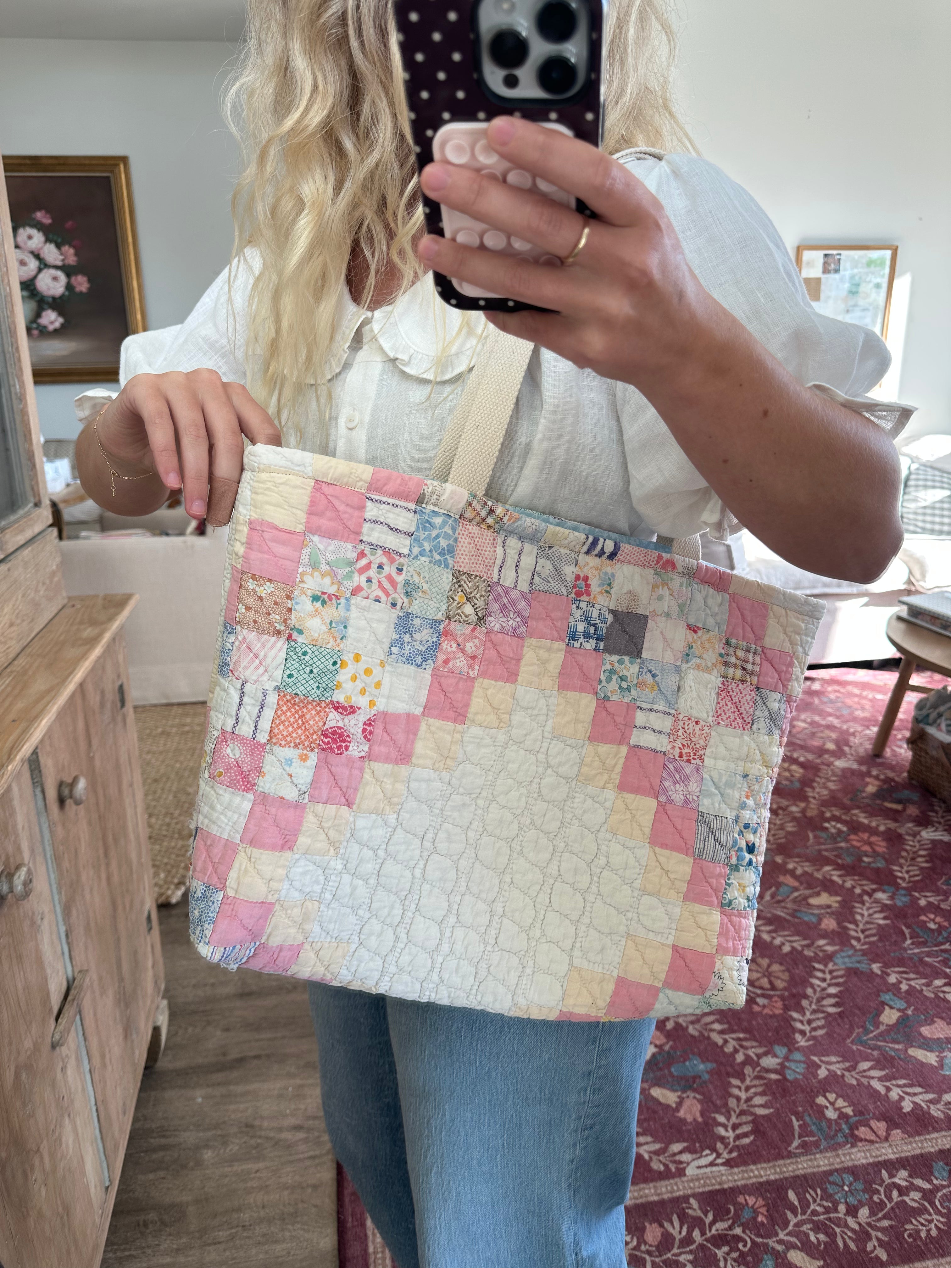 Pink & Peach Irish Chain Tote