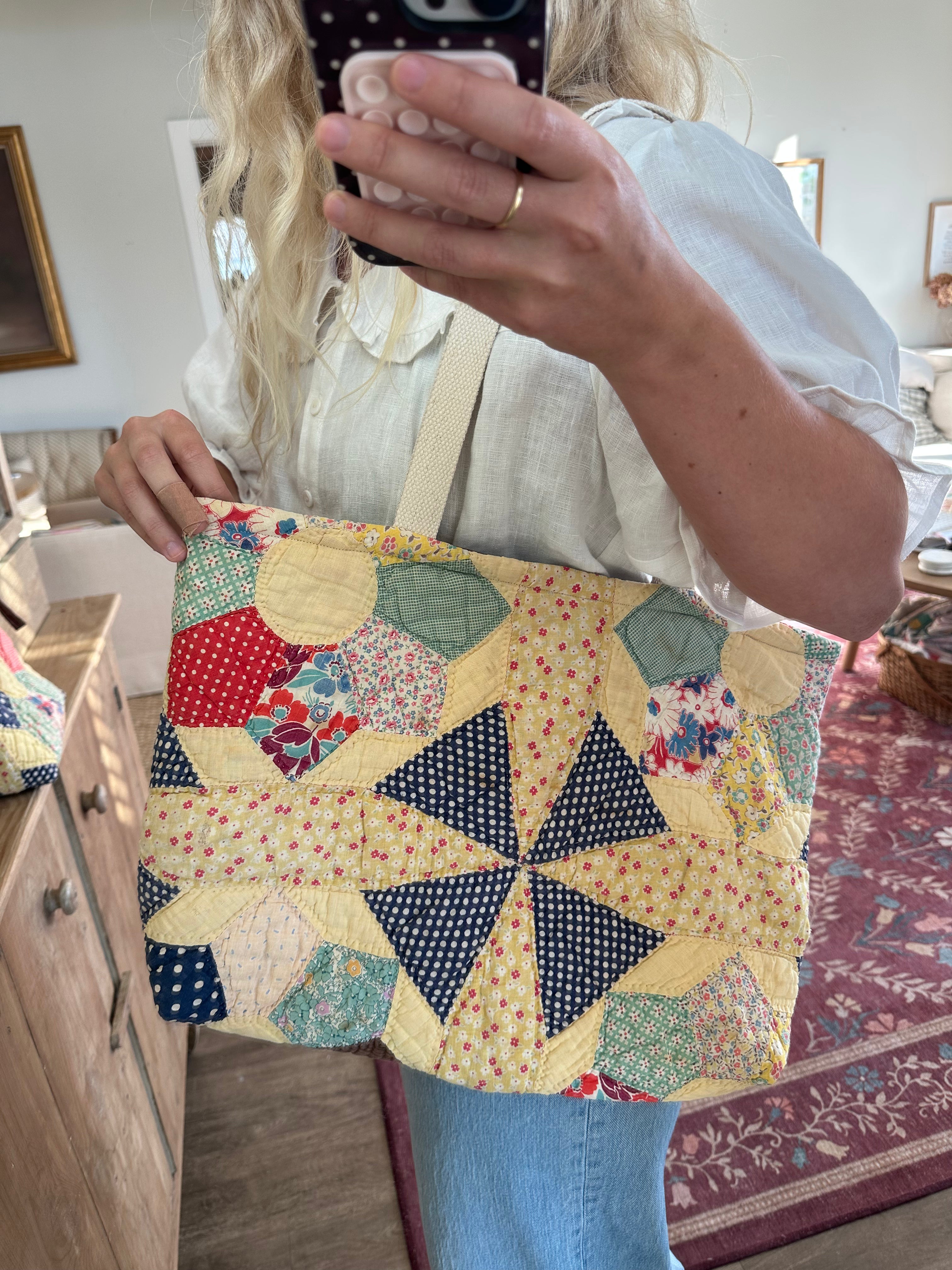 Yellow Pinwheel Bag & Pouch Set