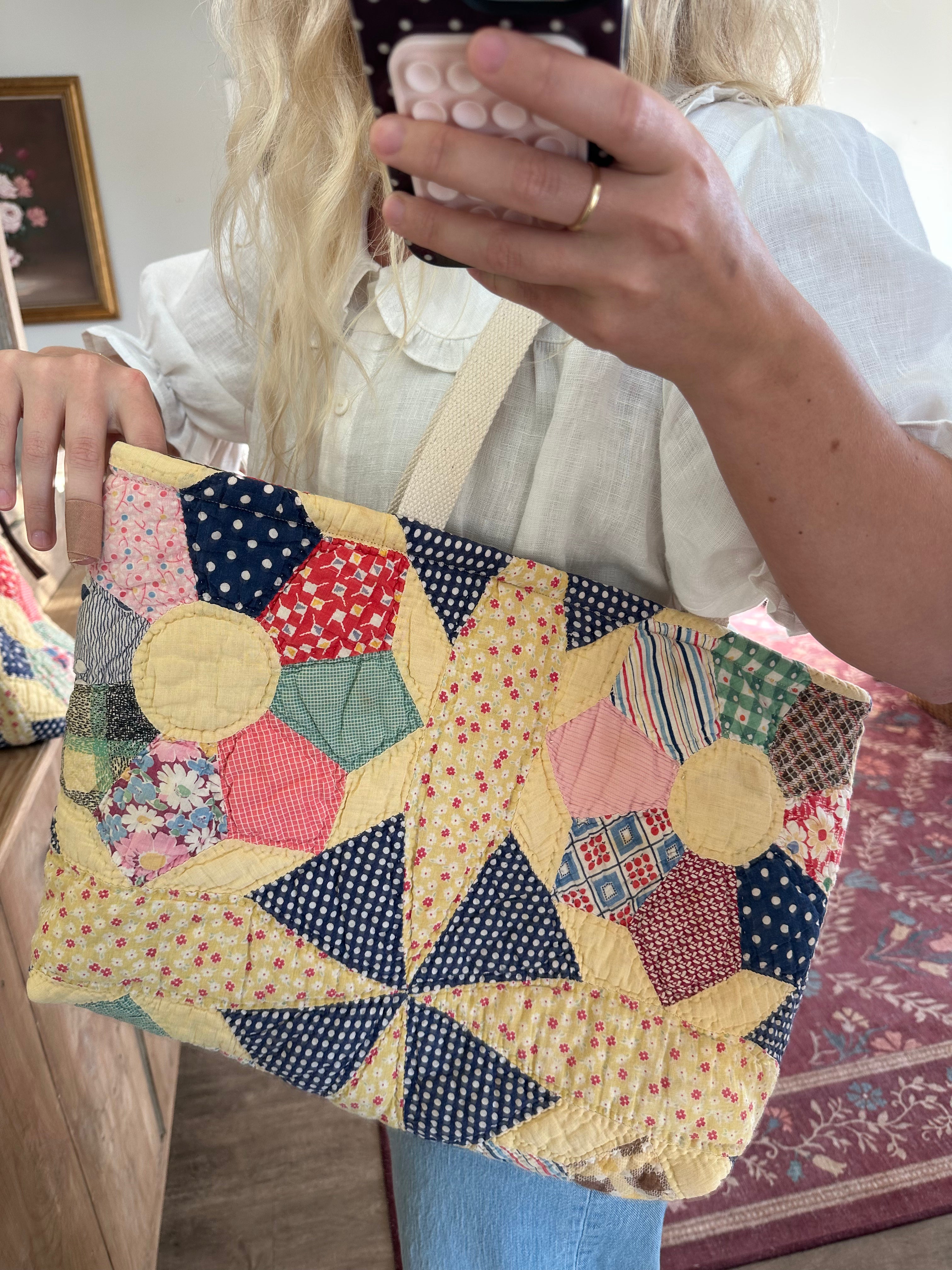Yellow Pinwheel Bag & Pouch Set
