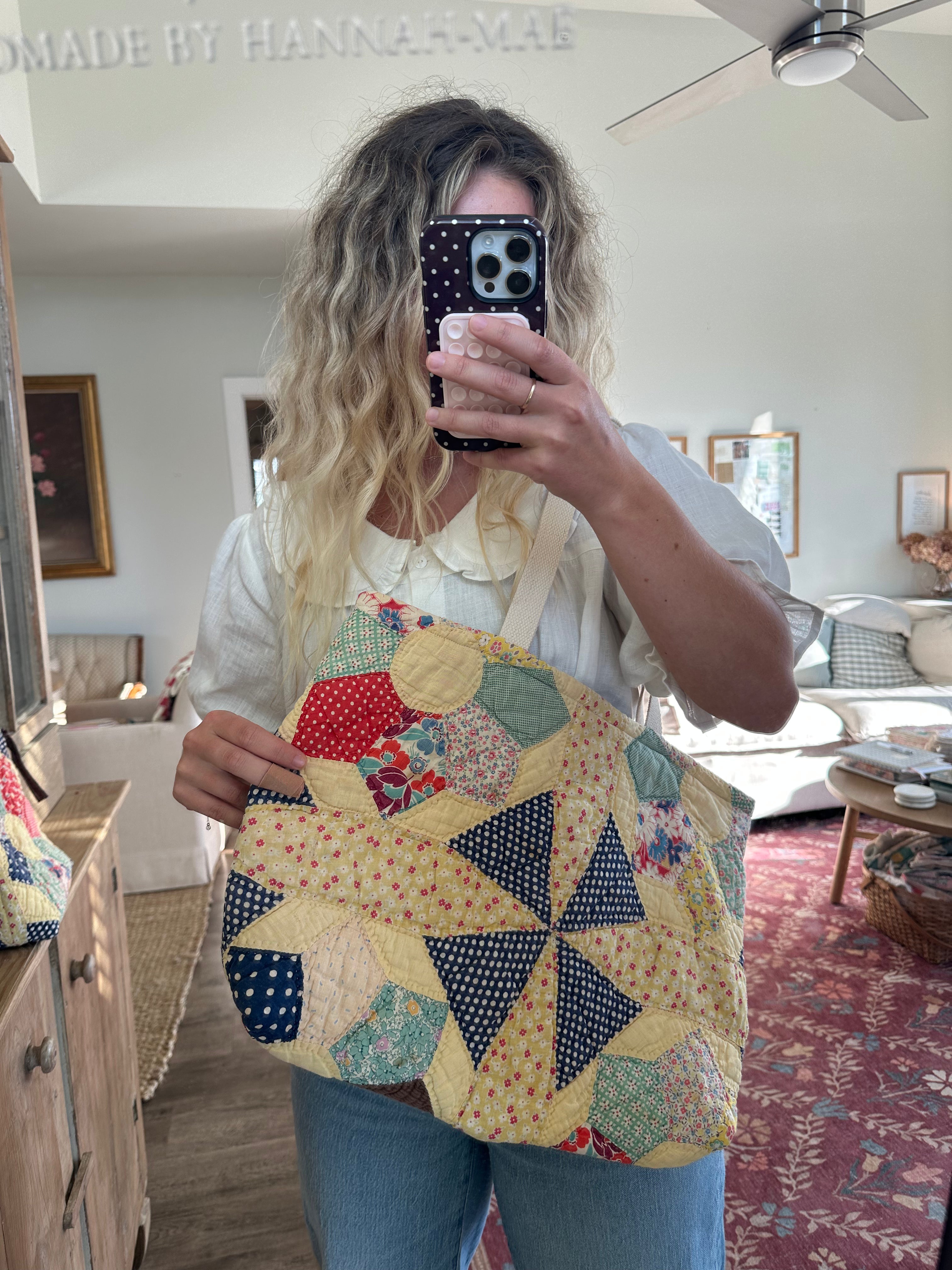 Yellow Pinwheel Bag & Pouch Set