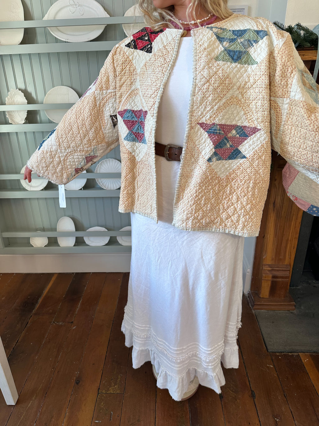 Dainty Red Polka Dot Basket Quilt Jacket