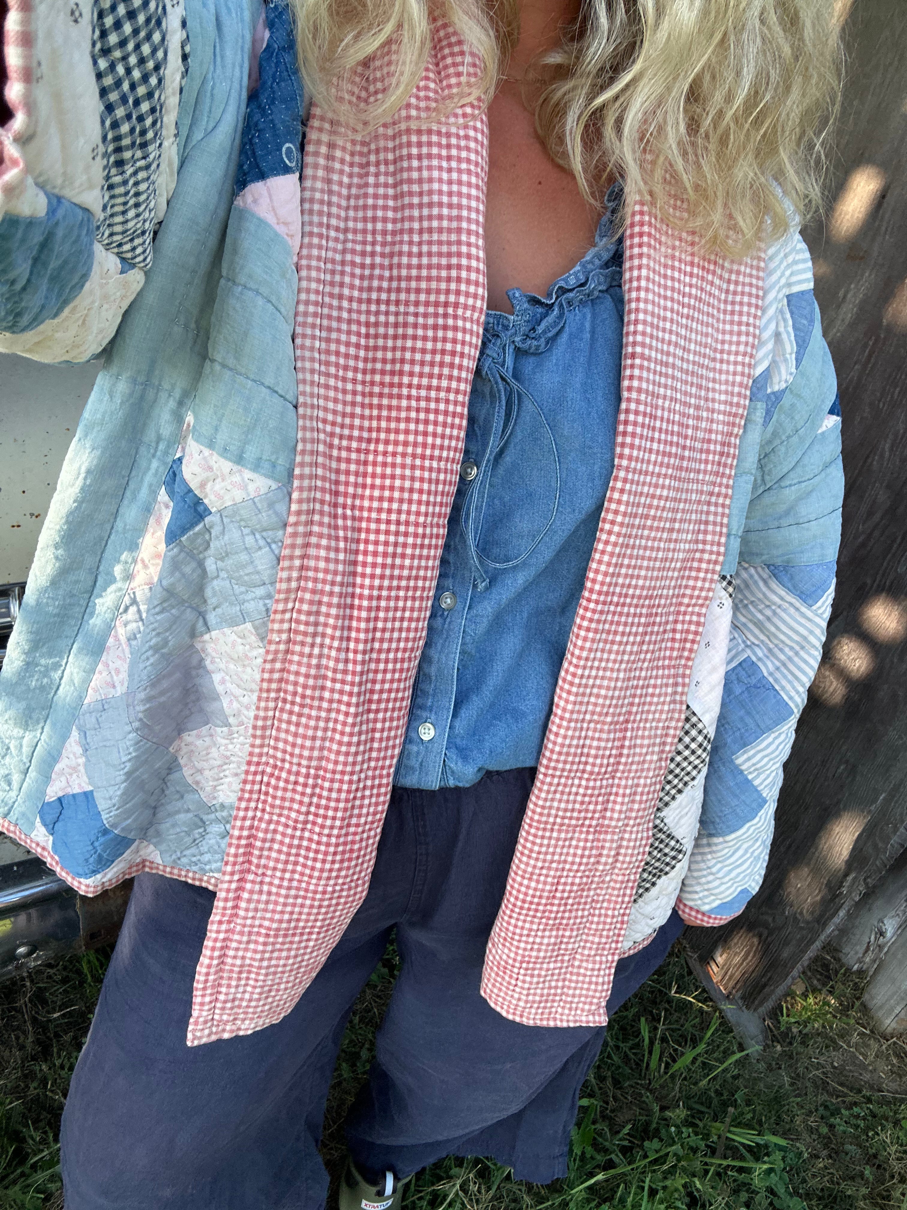 Blue & Red Gingham Chimney Sweep Quilt Jacket