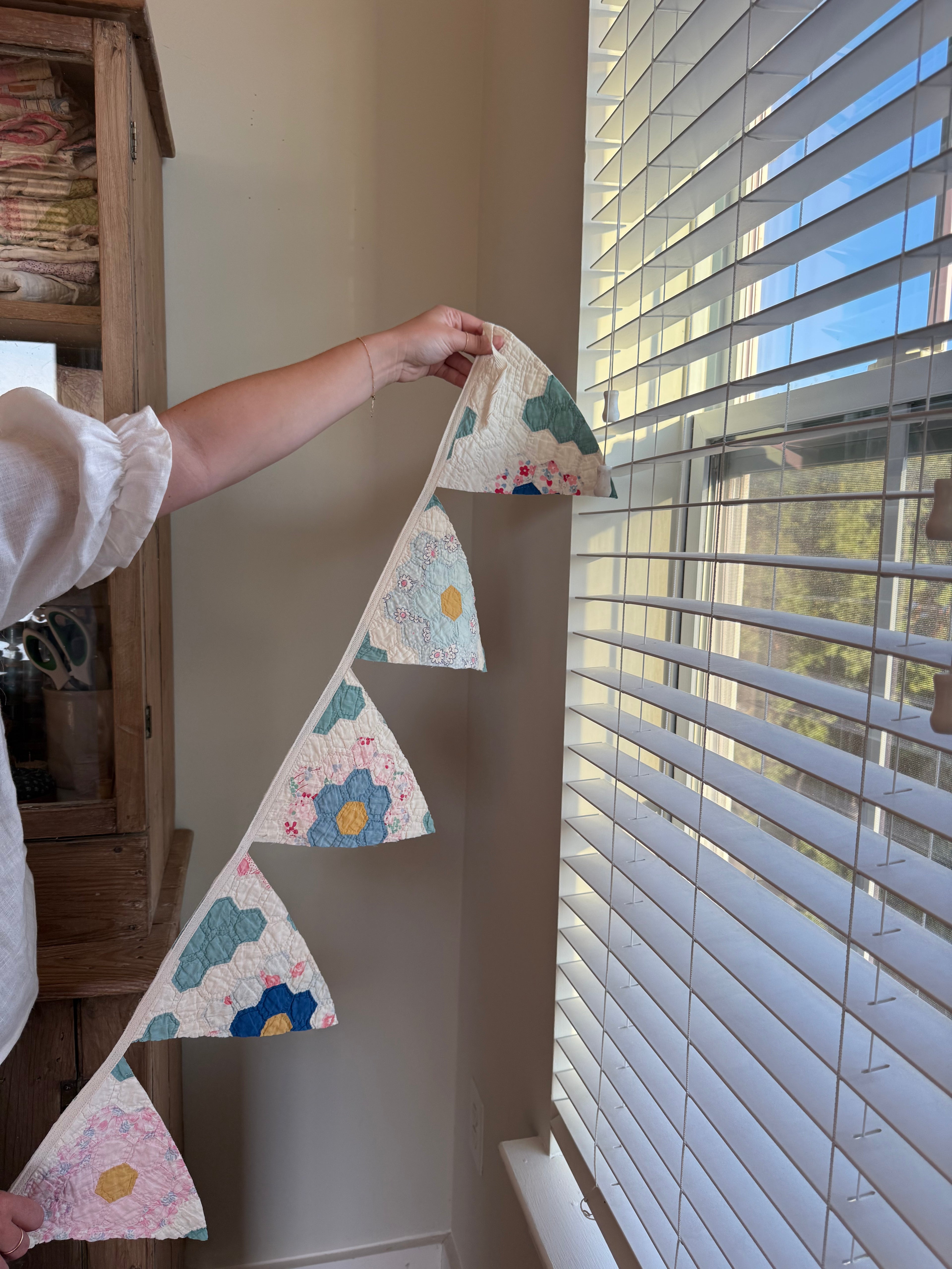 Grandma's Garden Garland - blue & pink
