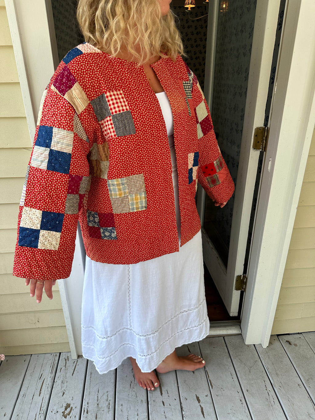Red Four Square Quilt Jacket