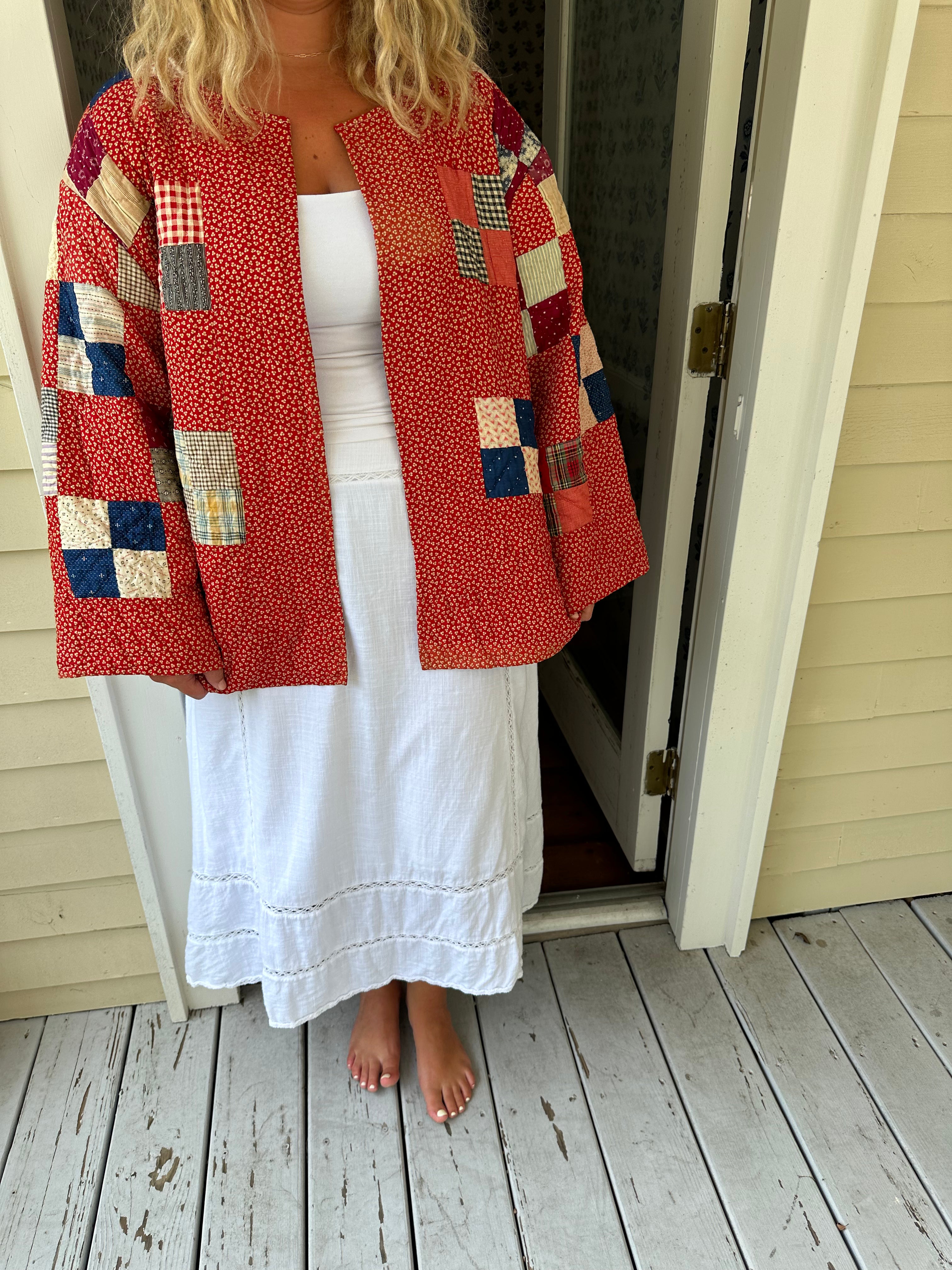 Red Four Square Quilt Jacket