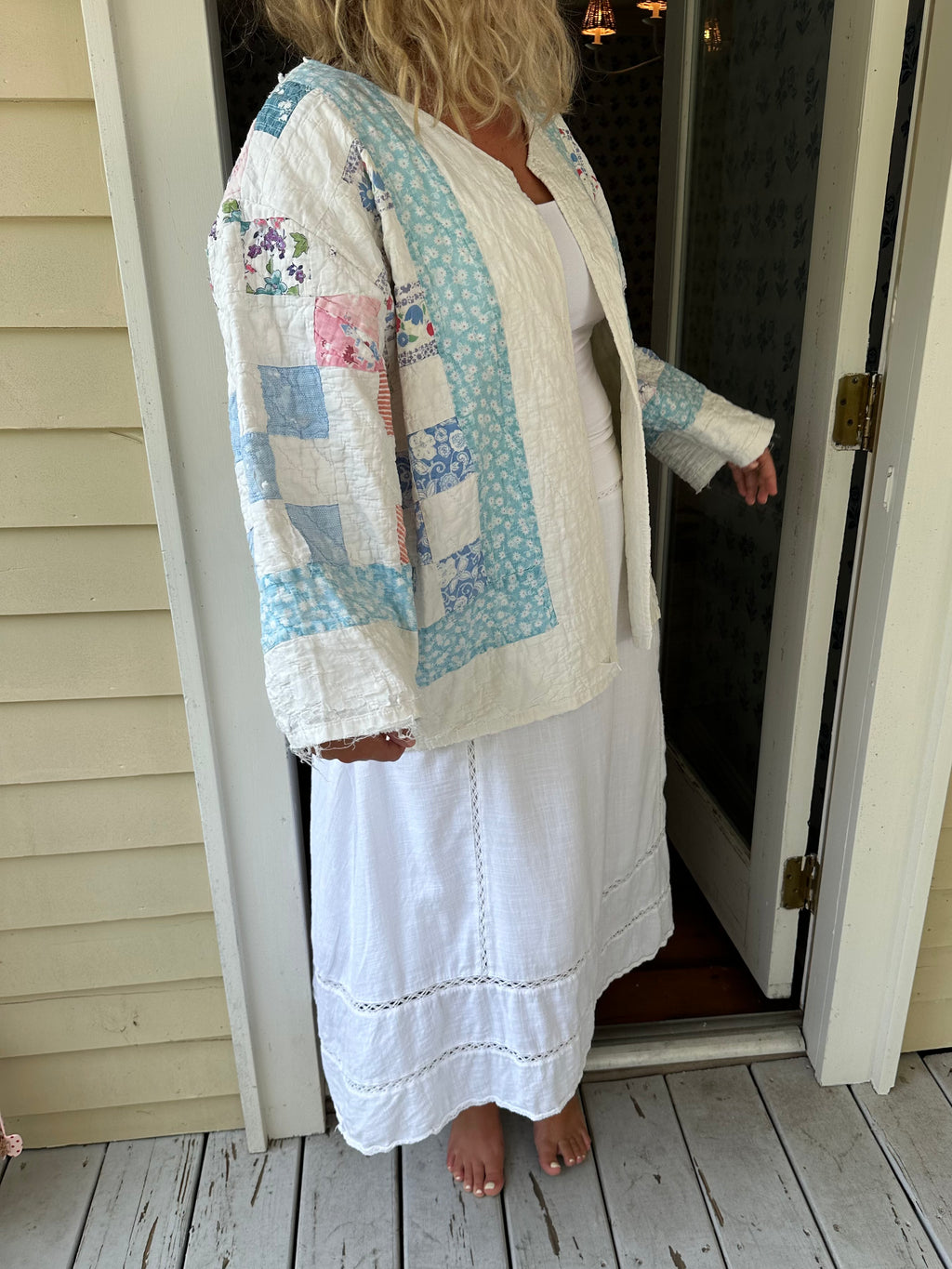 Blue Floral Nine Patch Quilt Jacket