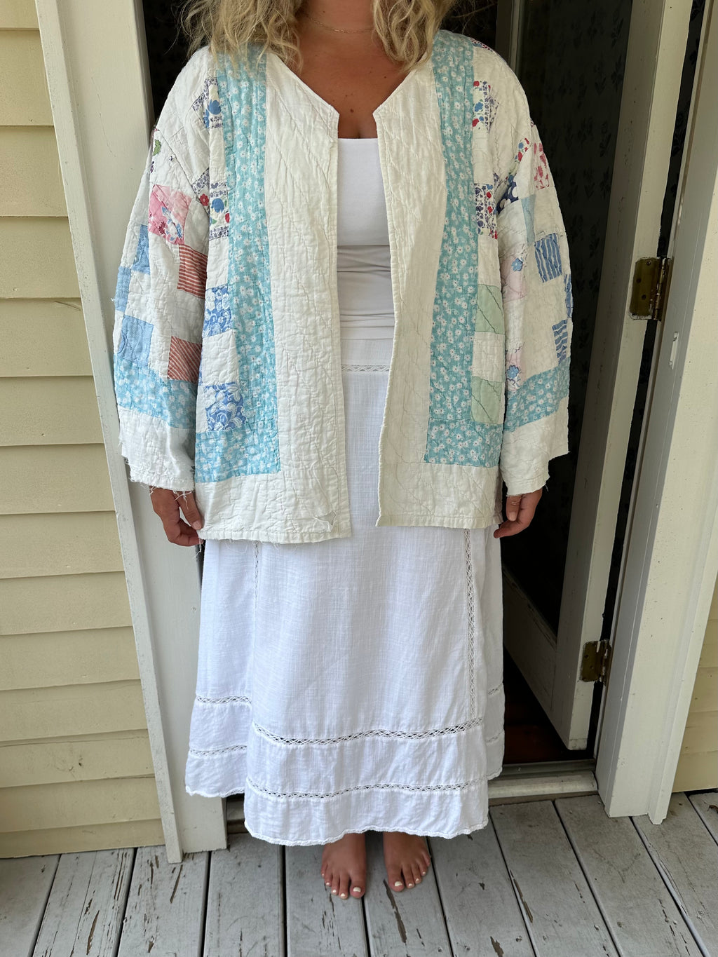 Blue Floral Nine Patch Quilt Jacket