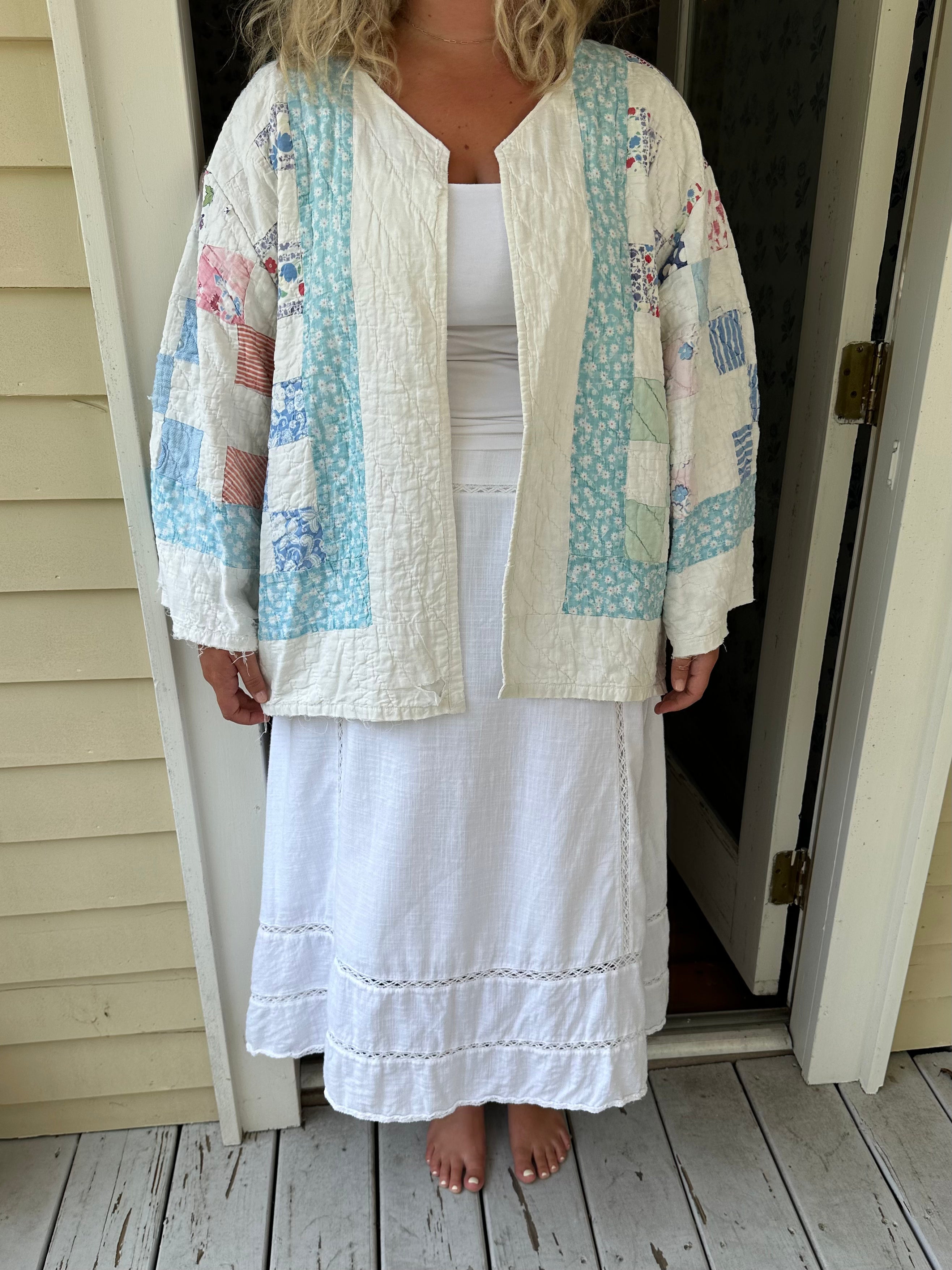 Blue Floral Nine Patch Quilt Jacket