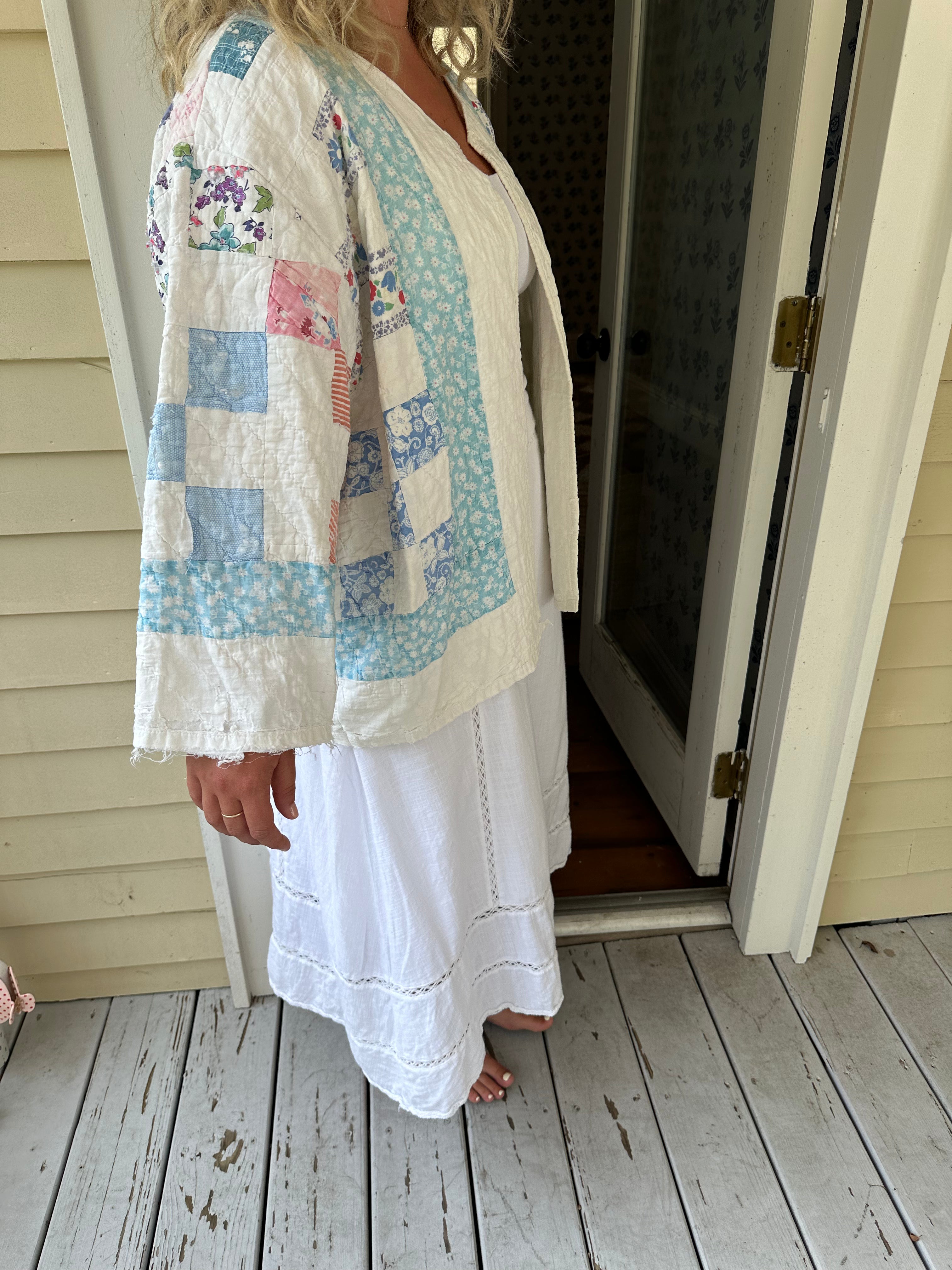 Blue Floral Nine Patch Quilt Jacket