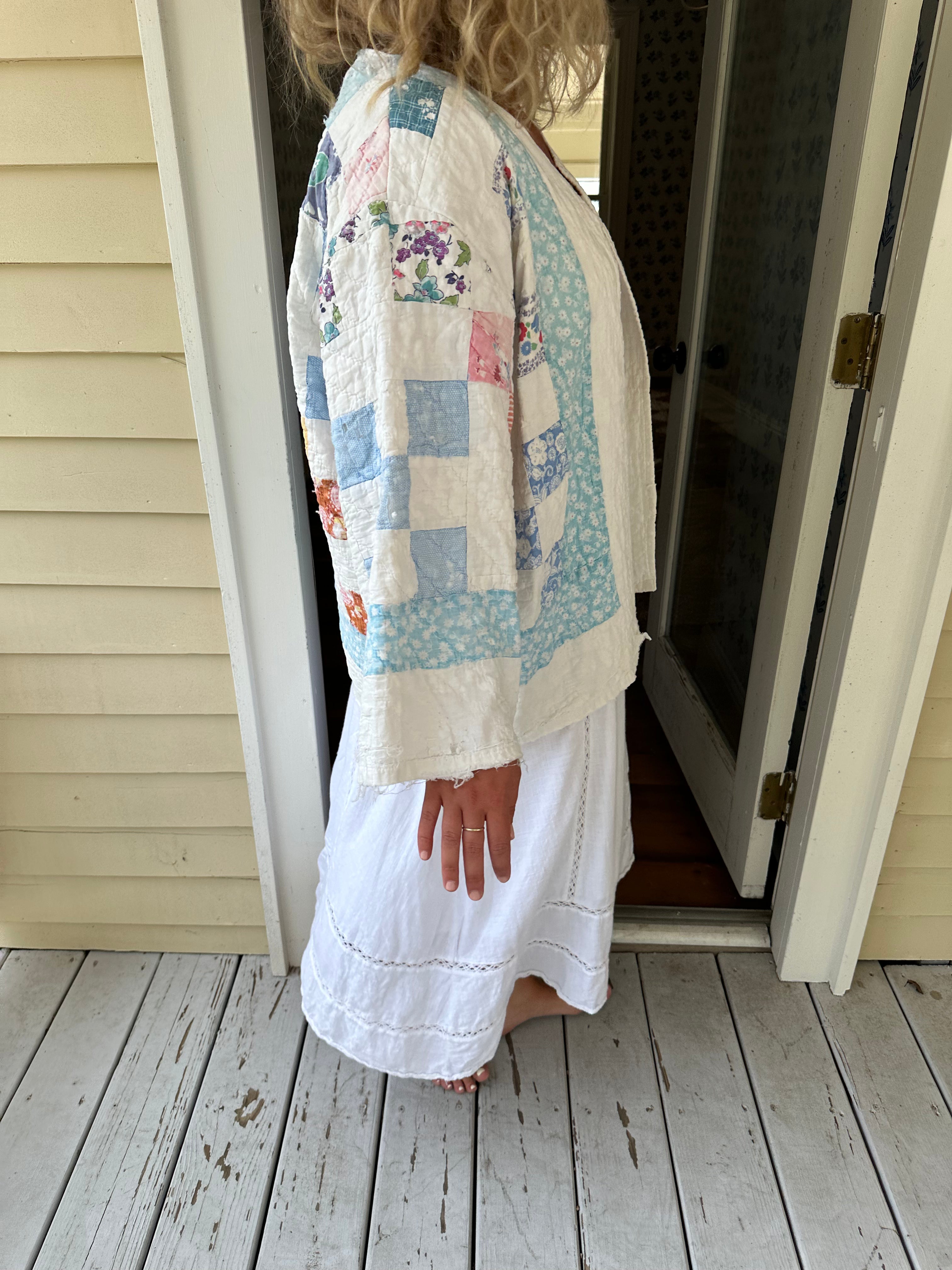 Blue Floral Nine Patch Quilt Jacket