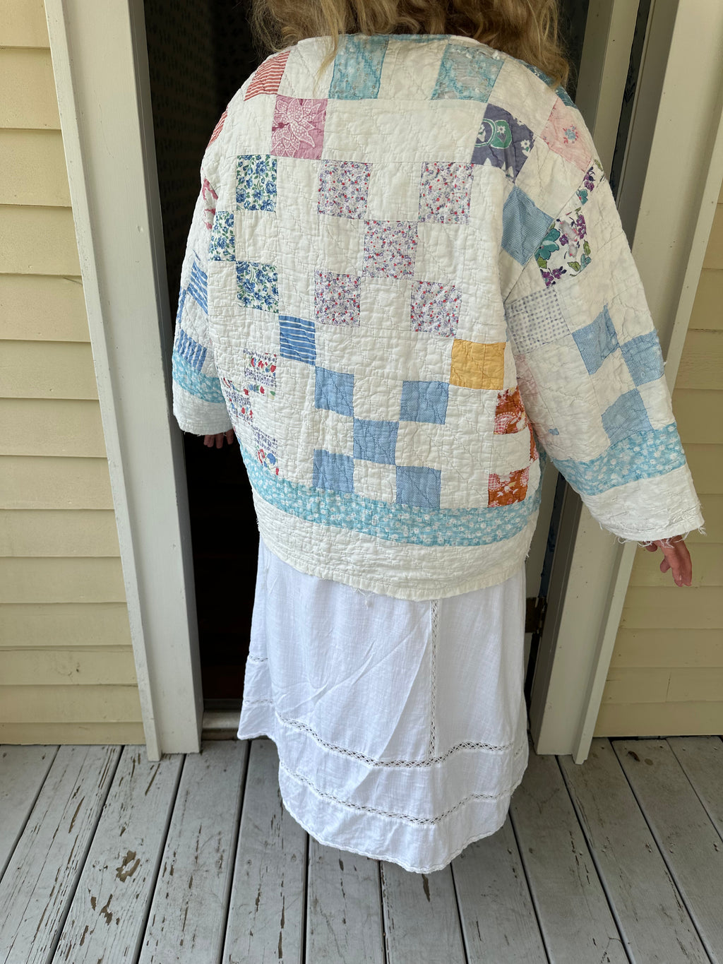 Blue Floral Nine Patch Quilt Jacket