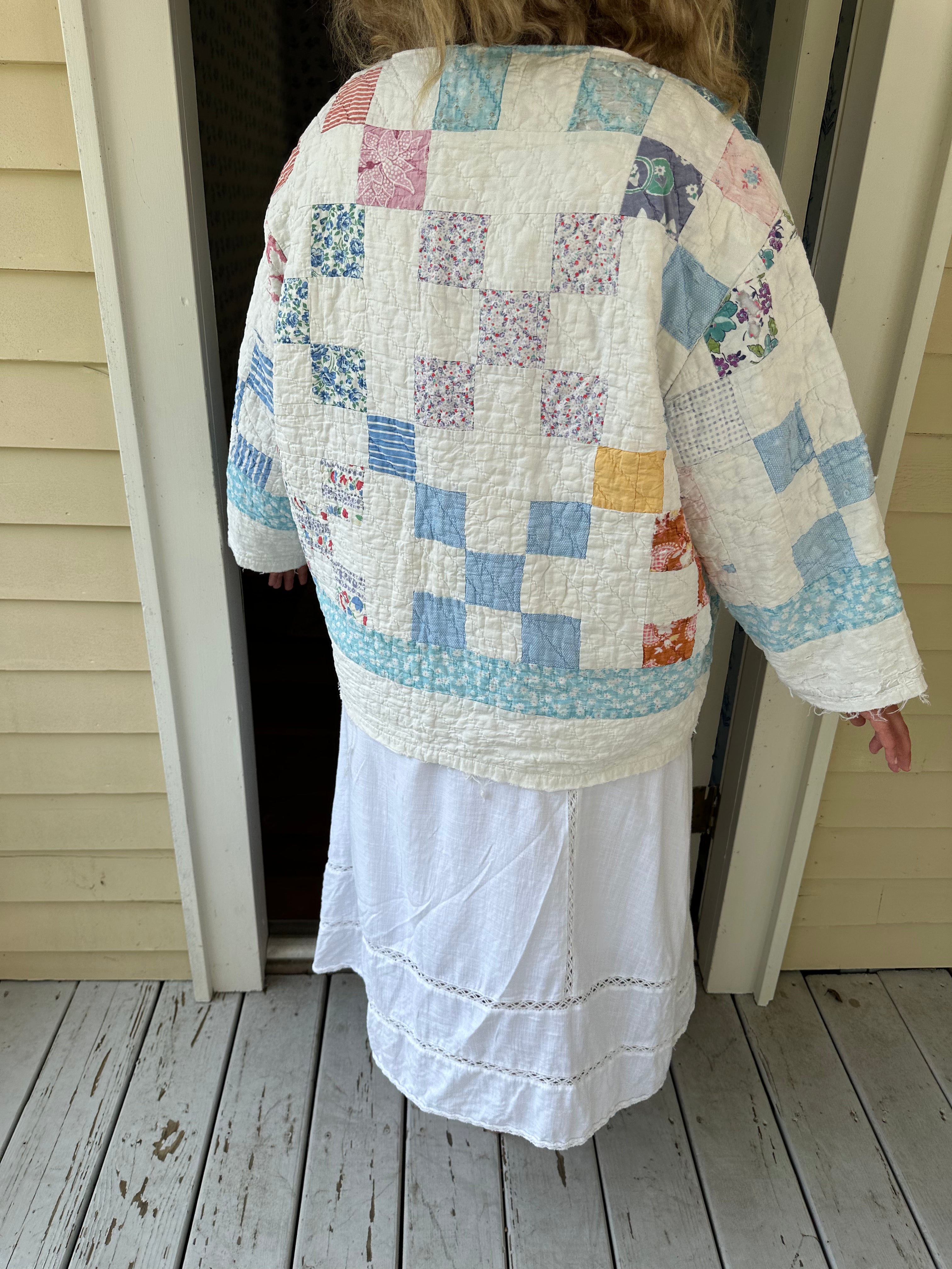 Blue Floral Nine Patch Quilt Jacket