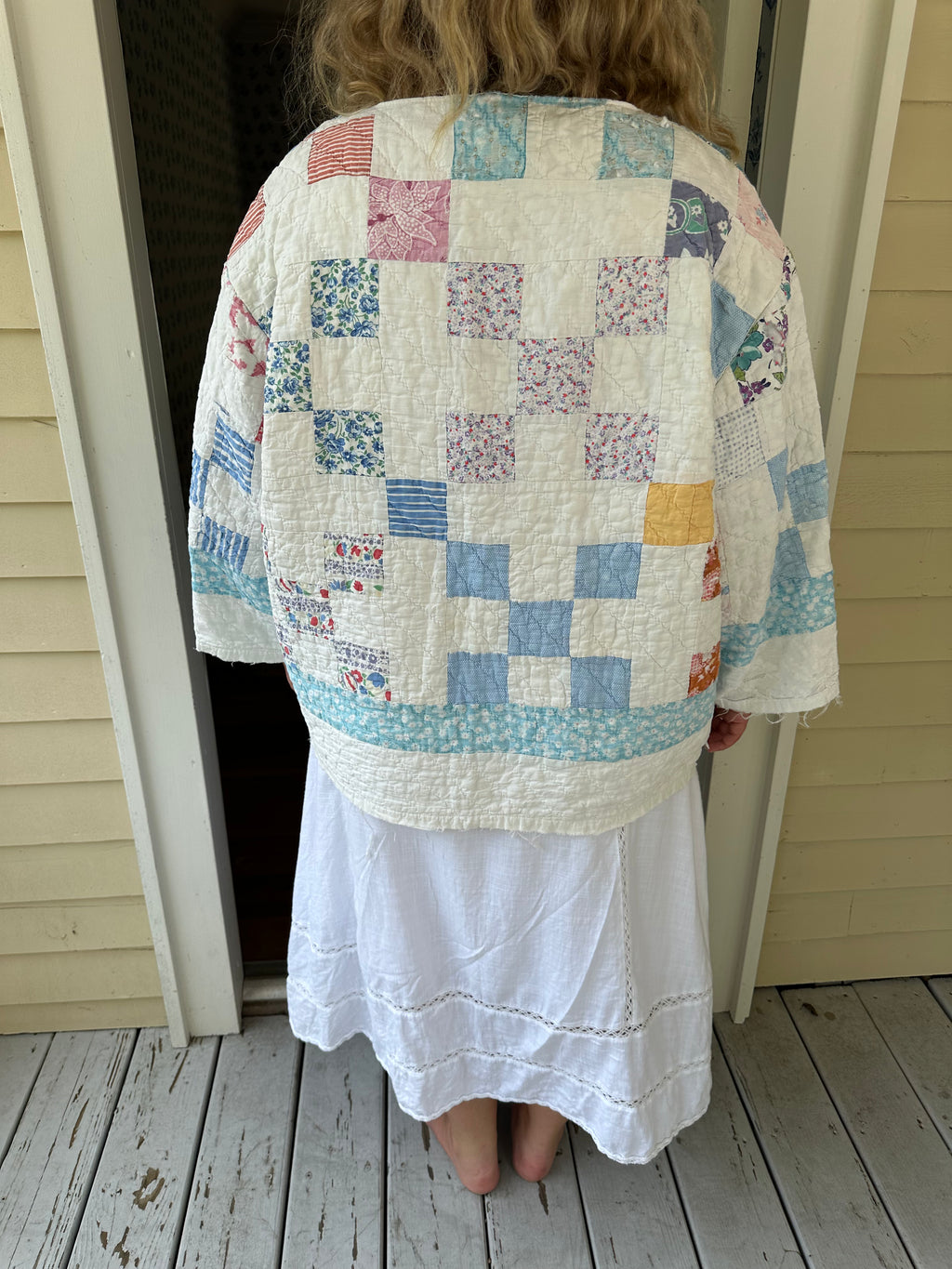 Blue Floral Nine Patch Quilt Jacket