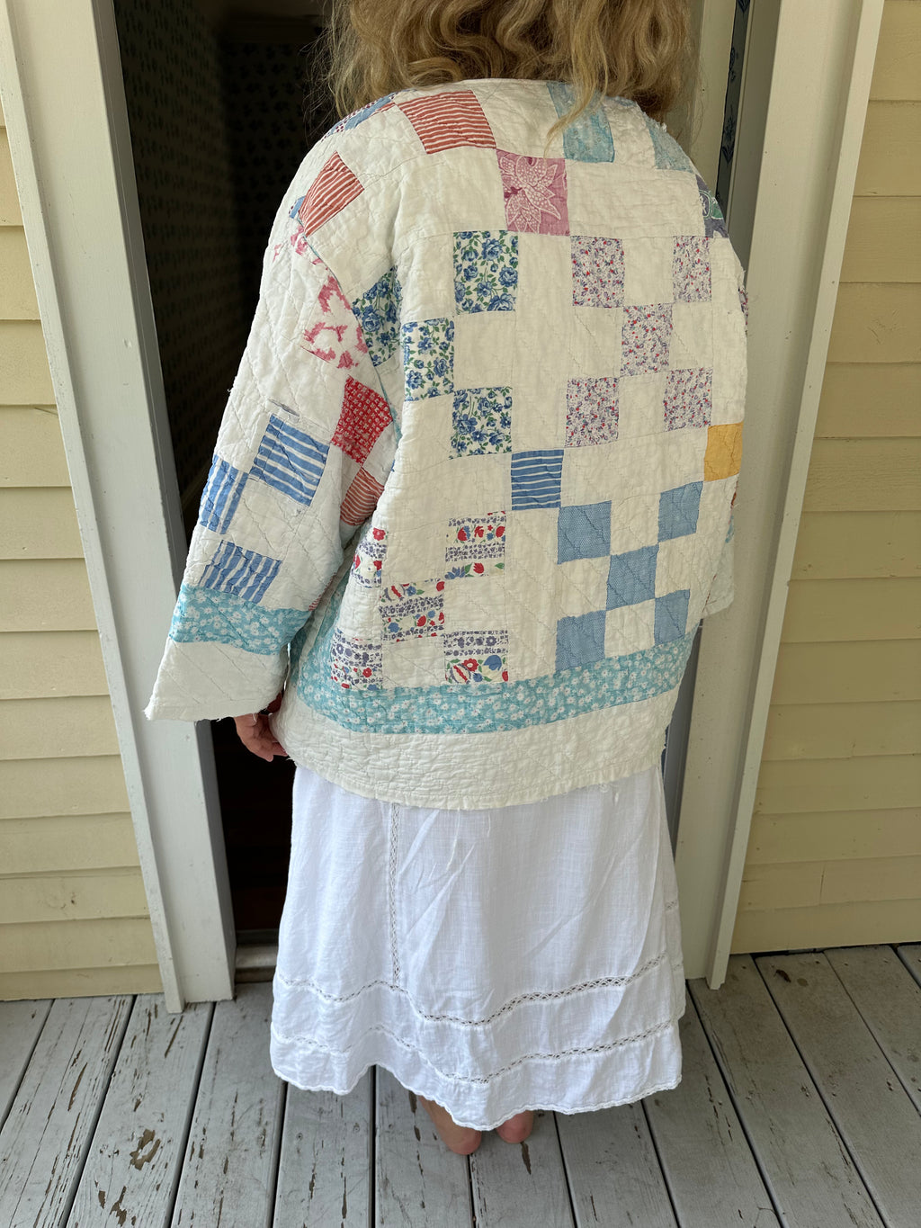 Blue Floral Nine Patch Quilt Jacket