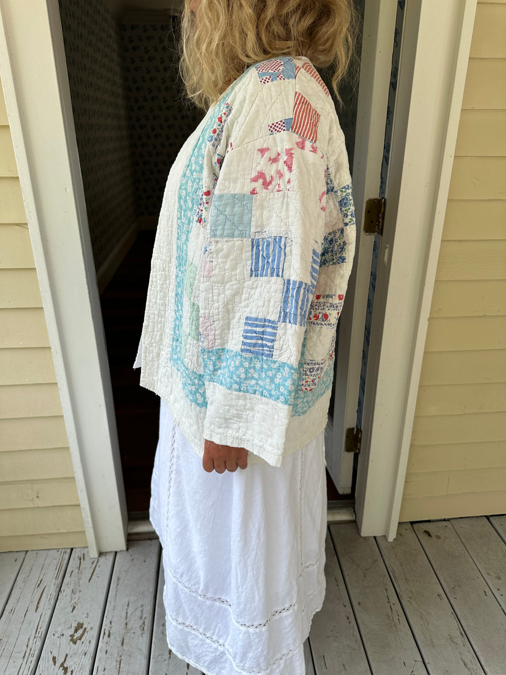 Blue Floral Nine Patch Quilt Jacket