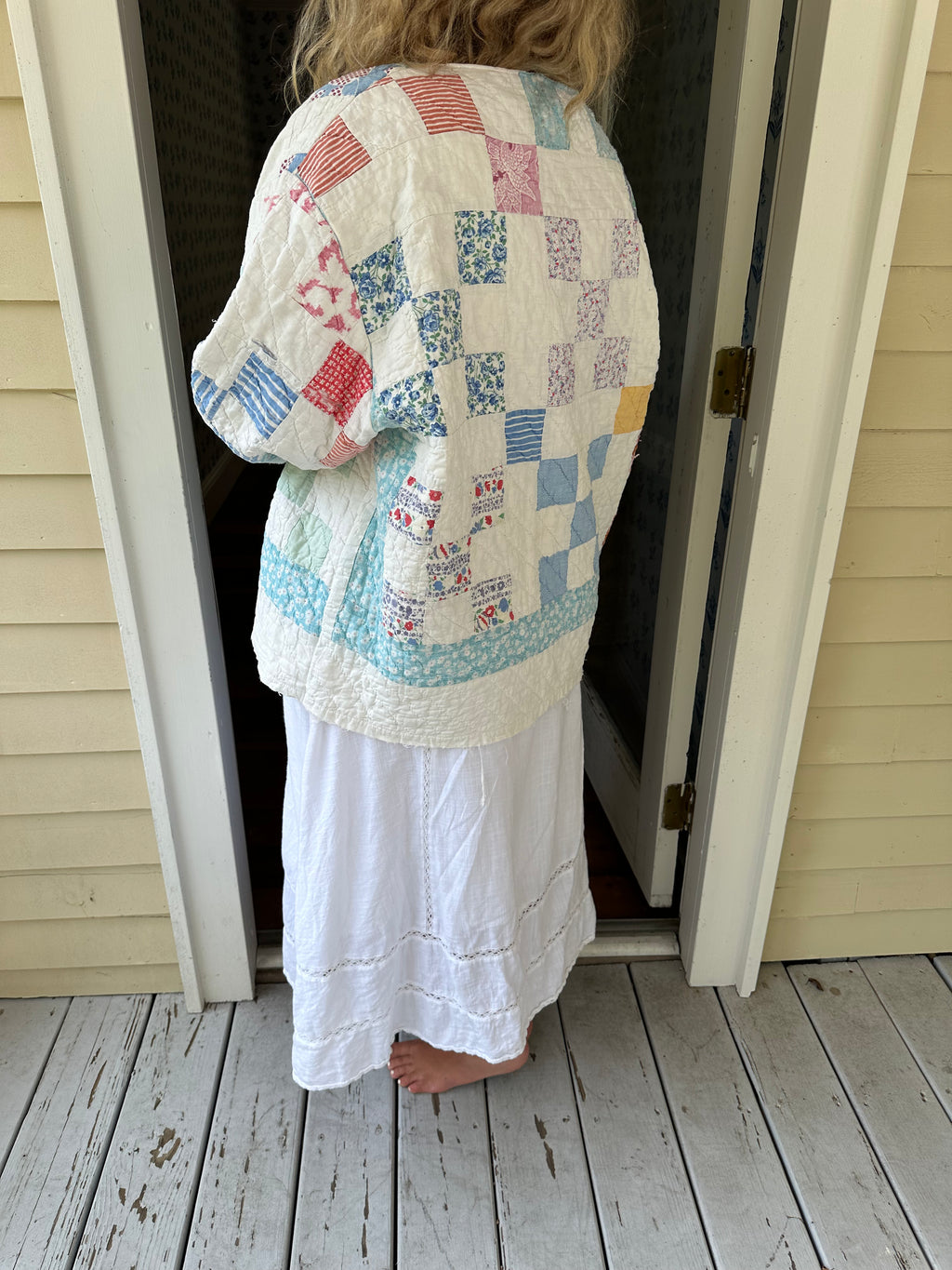 Blue Floral Nine Patch Quilt Jacket