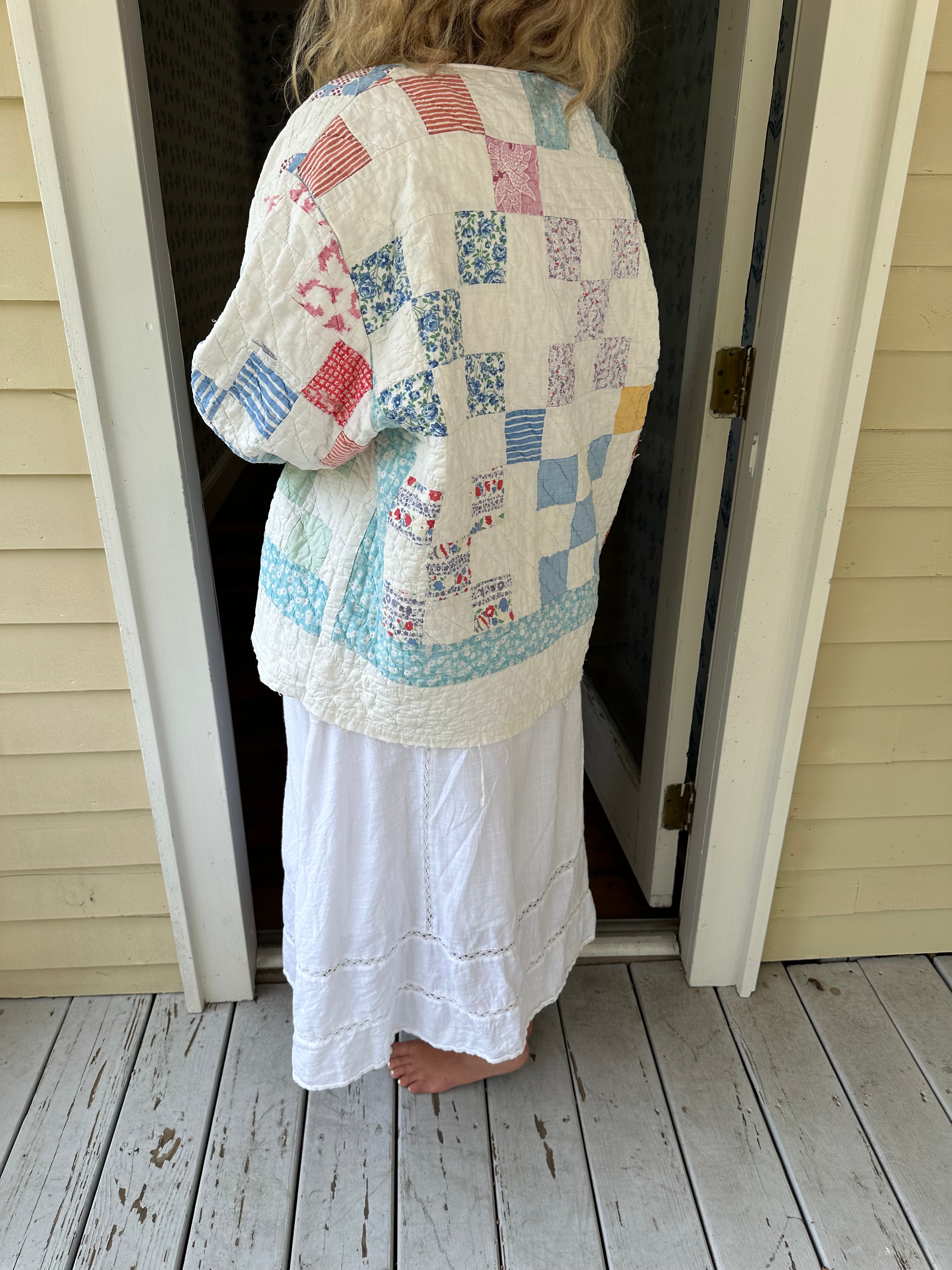 Blue Floral Nine Patch Quilt Jacket