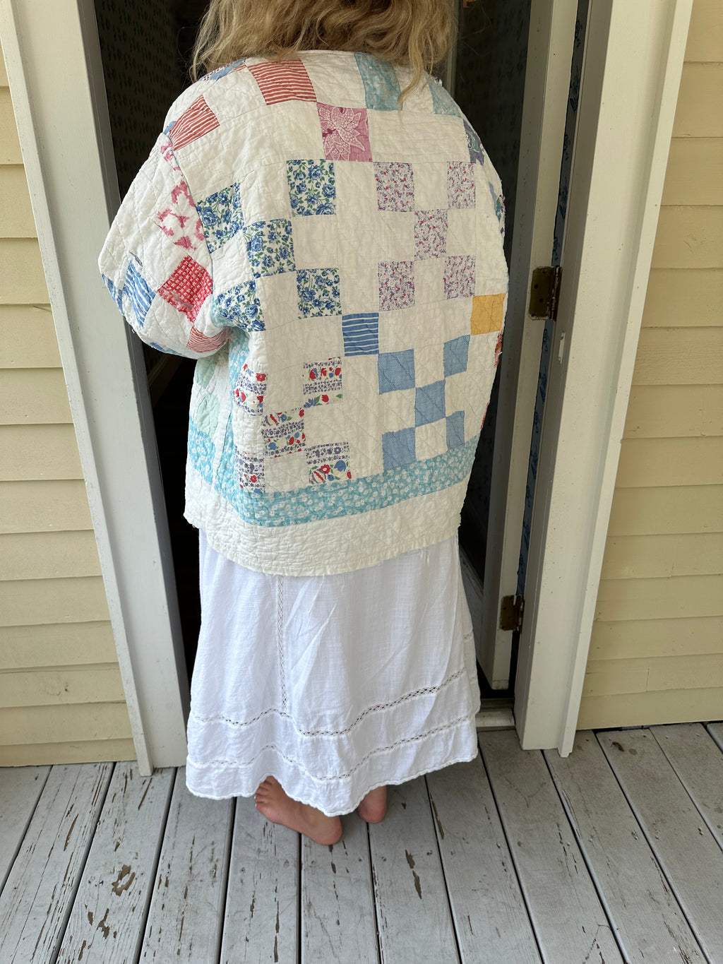 Blue Floral Nine Patch Quilt Jacket