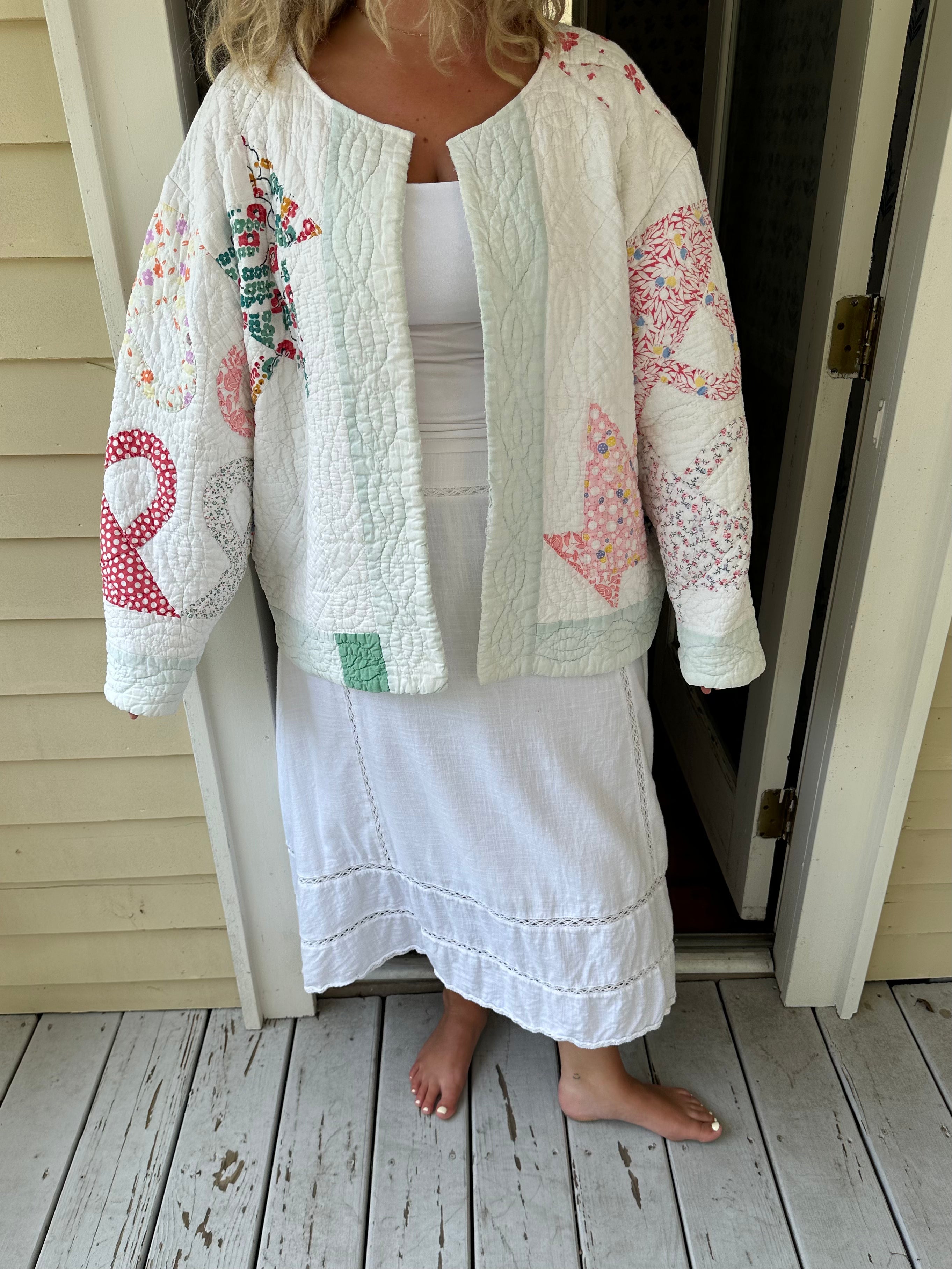 Green Border Basket Quilt Jacket