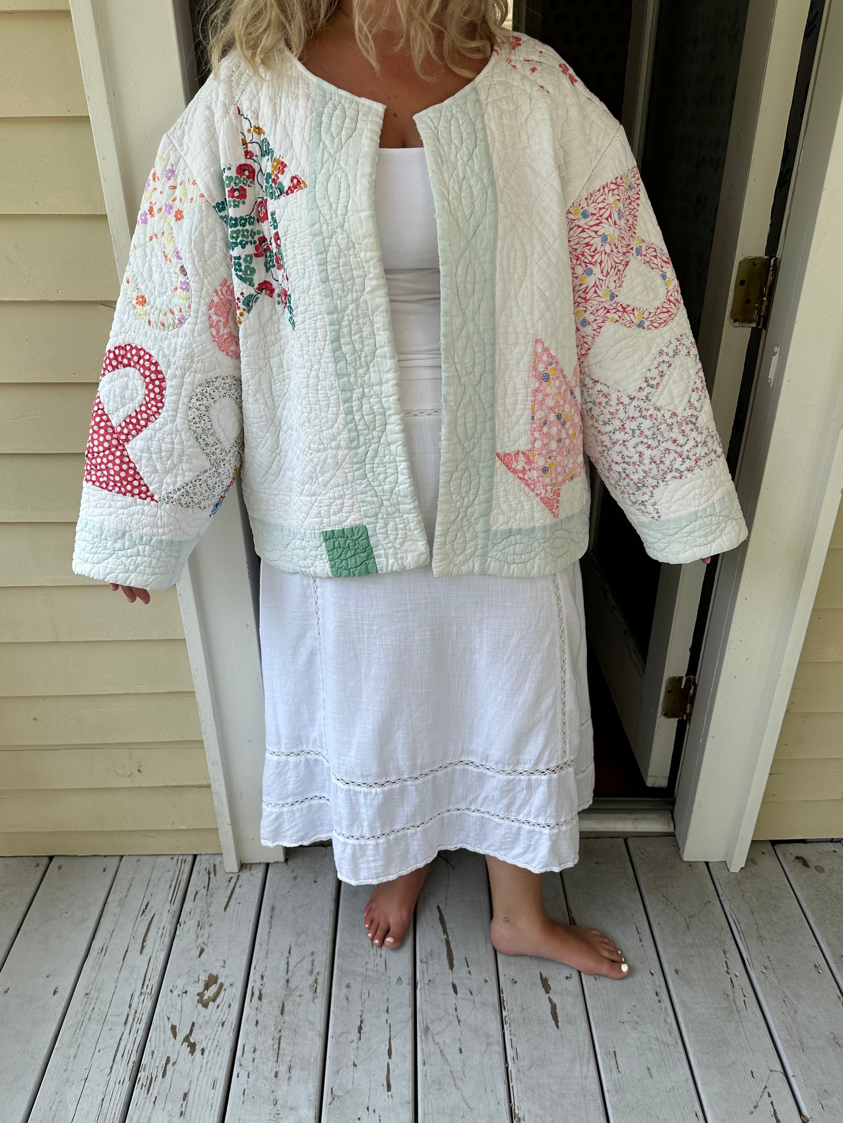 Green Border Basket Quilt Jacket